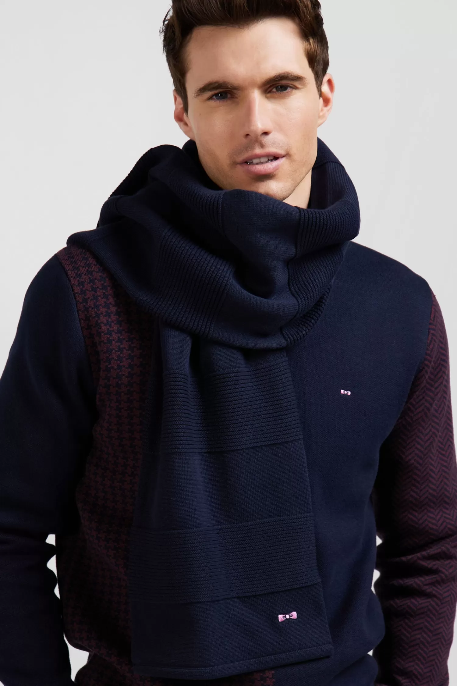 Eden Park Navy blue striped cotton scarf< Scarves And Wraps