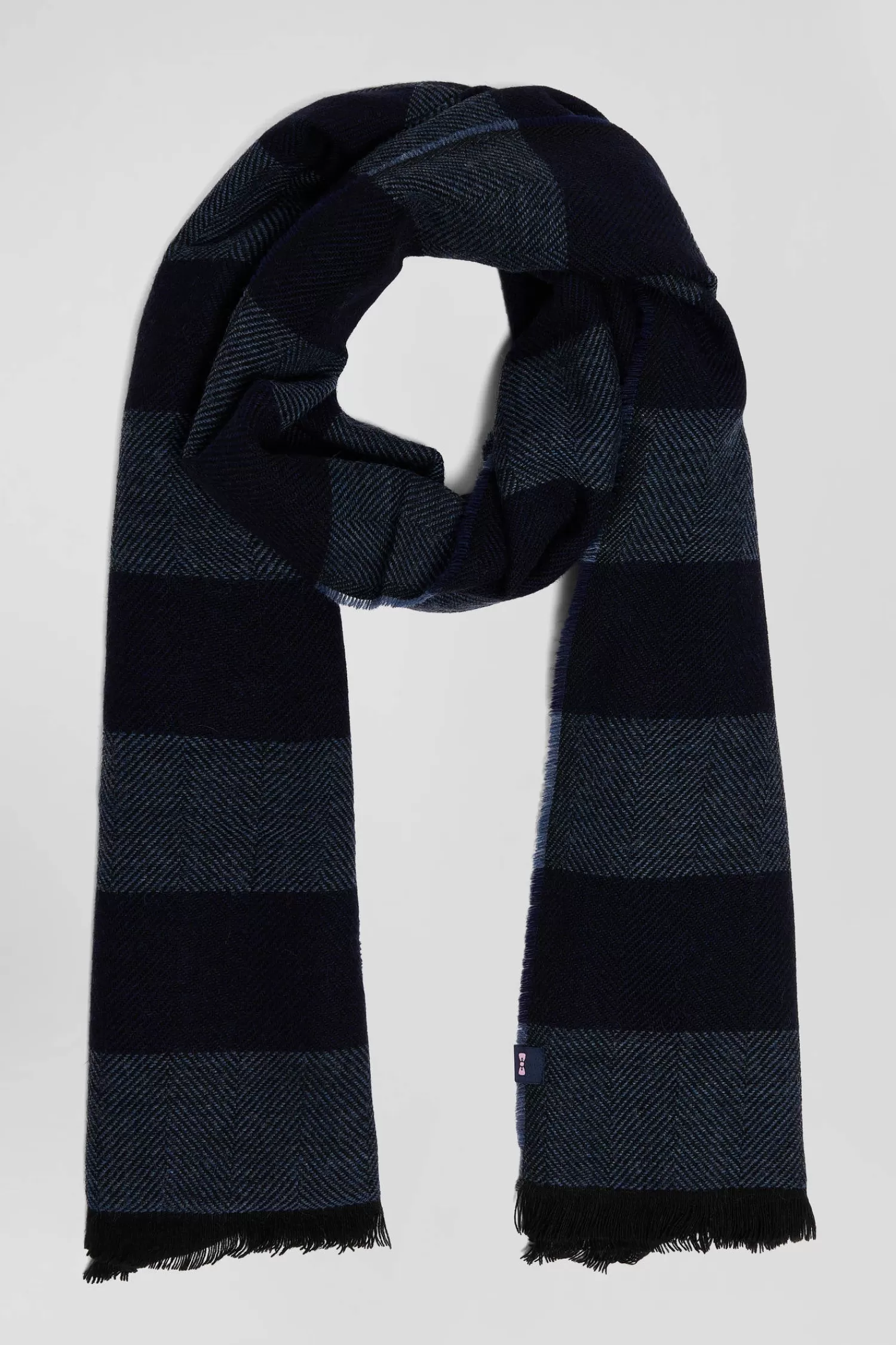 Eden Park Navy blue striped mixed wool large scarf< Scarves And Wraps