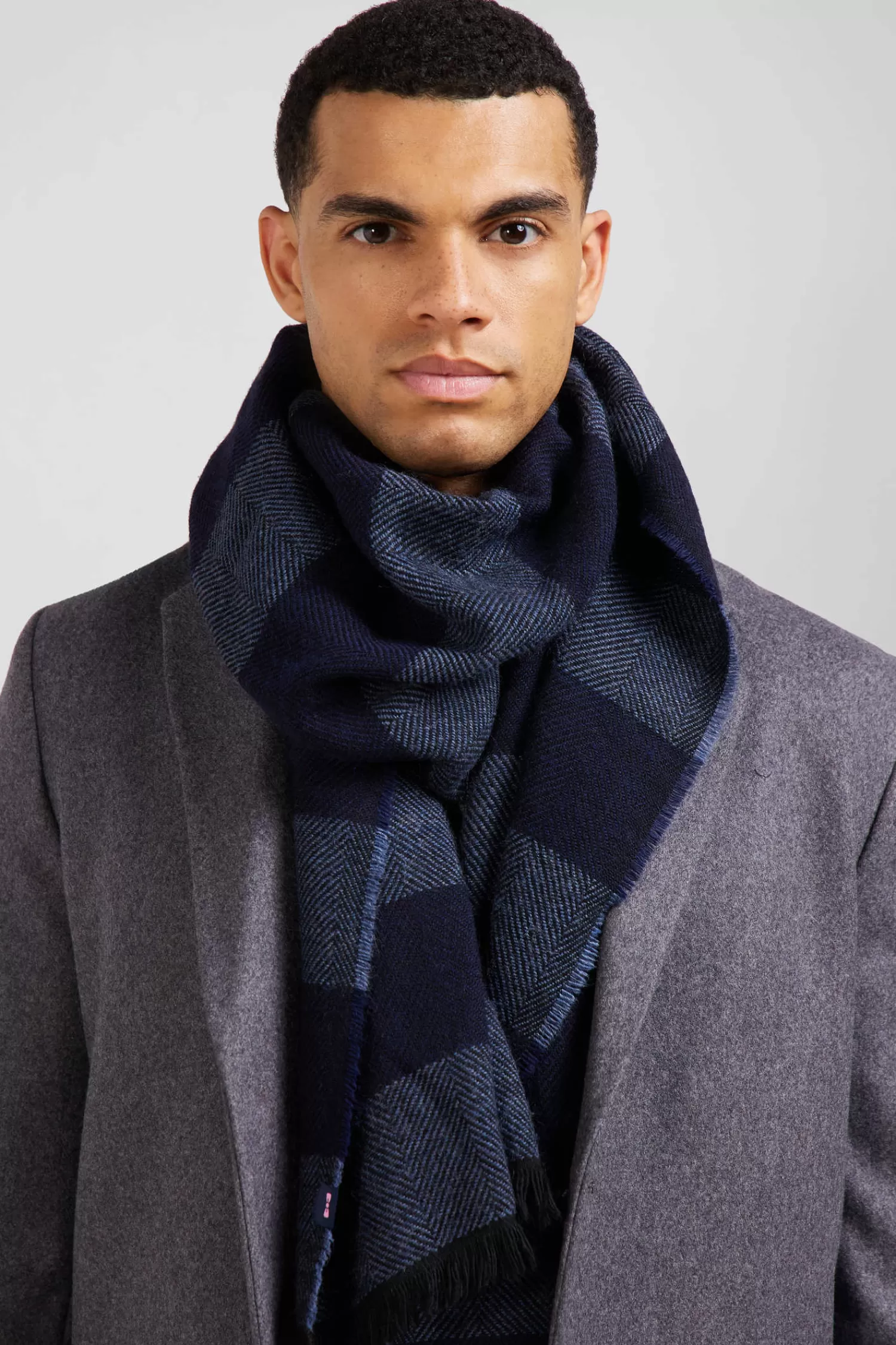 Eden Park Navy blue striped mixed wool large scarf< Scarves And Wraps