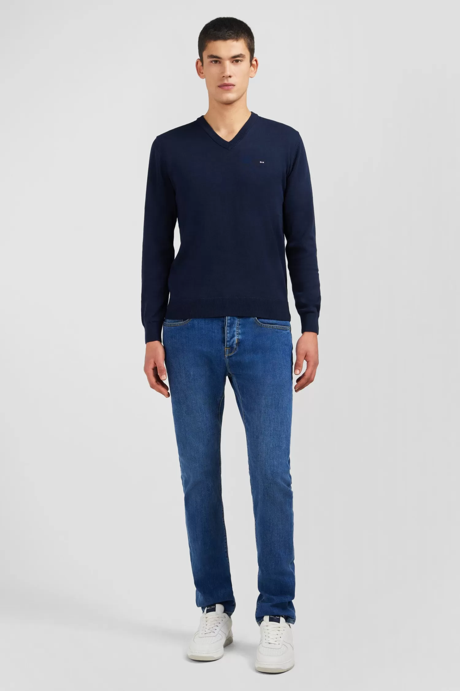 Eden Park Navy blue V-neck cotton jersey jumper< Sweaters