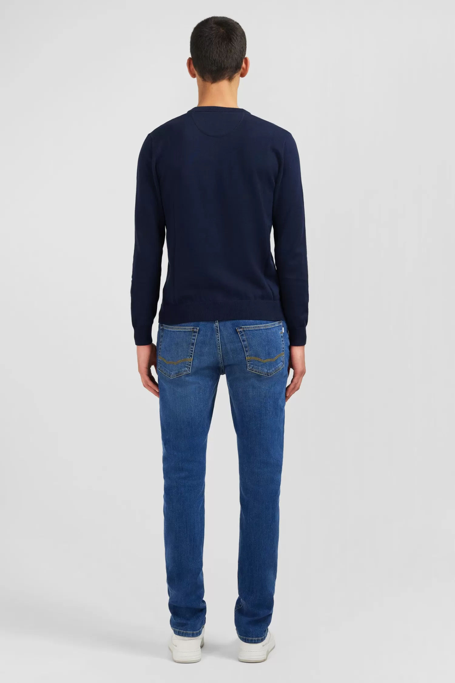 navy_blue_vneck_cotton_jersey_jumper_2.webp Eden Park Navy blue V-neck cotton jersey jumper< Sweaters