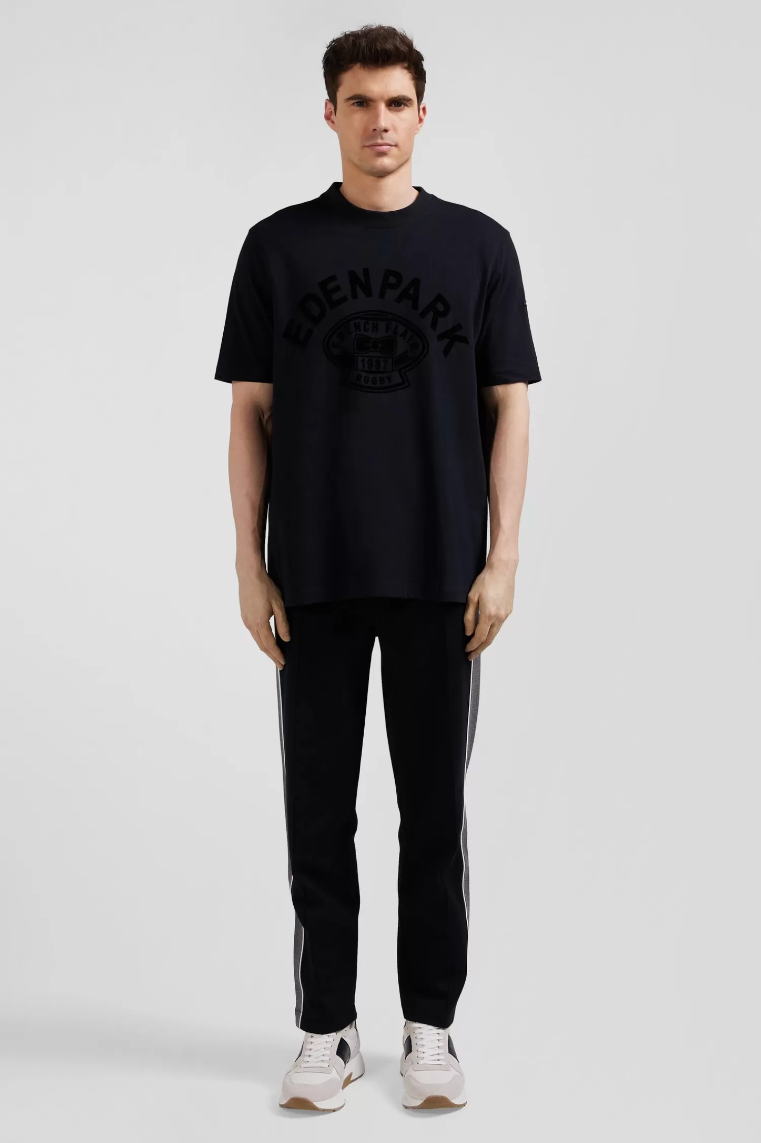 Eden Park Oversize black short-sleeved cotton T-shirt with Rugby print< T-shirts