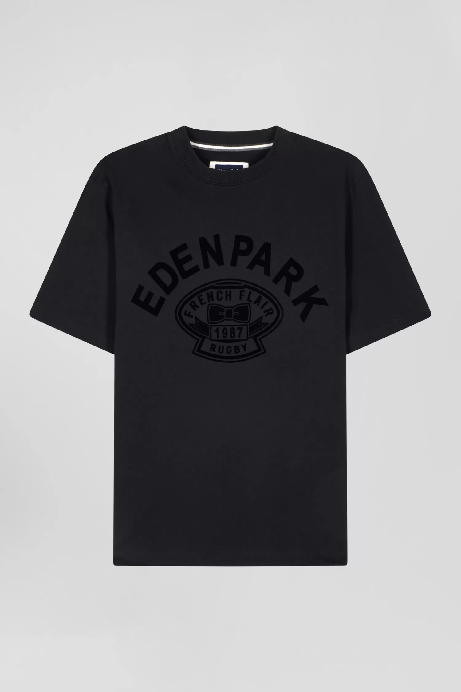 Eden Park Oversize black short-sleeved cotton T-shirt with Rugby print< T-shirts