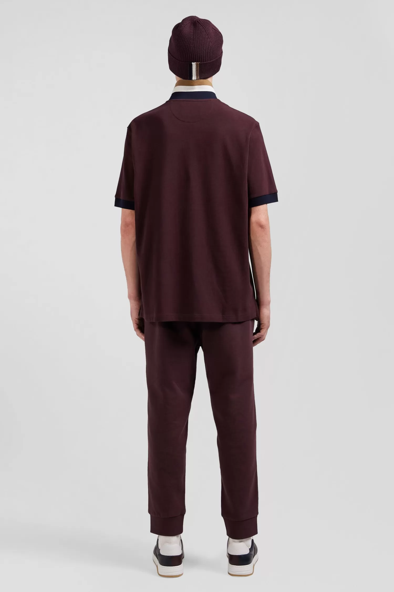 oversize_burgundy_shortsleeved_cotton_piqu_polo_shirt_with_tricolor_details_5.webp Eden Park Oversize burgundy short-sleeved cotton piqué polo shirt with tricolor details< Polos