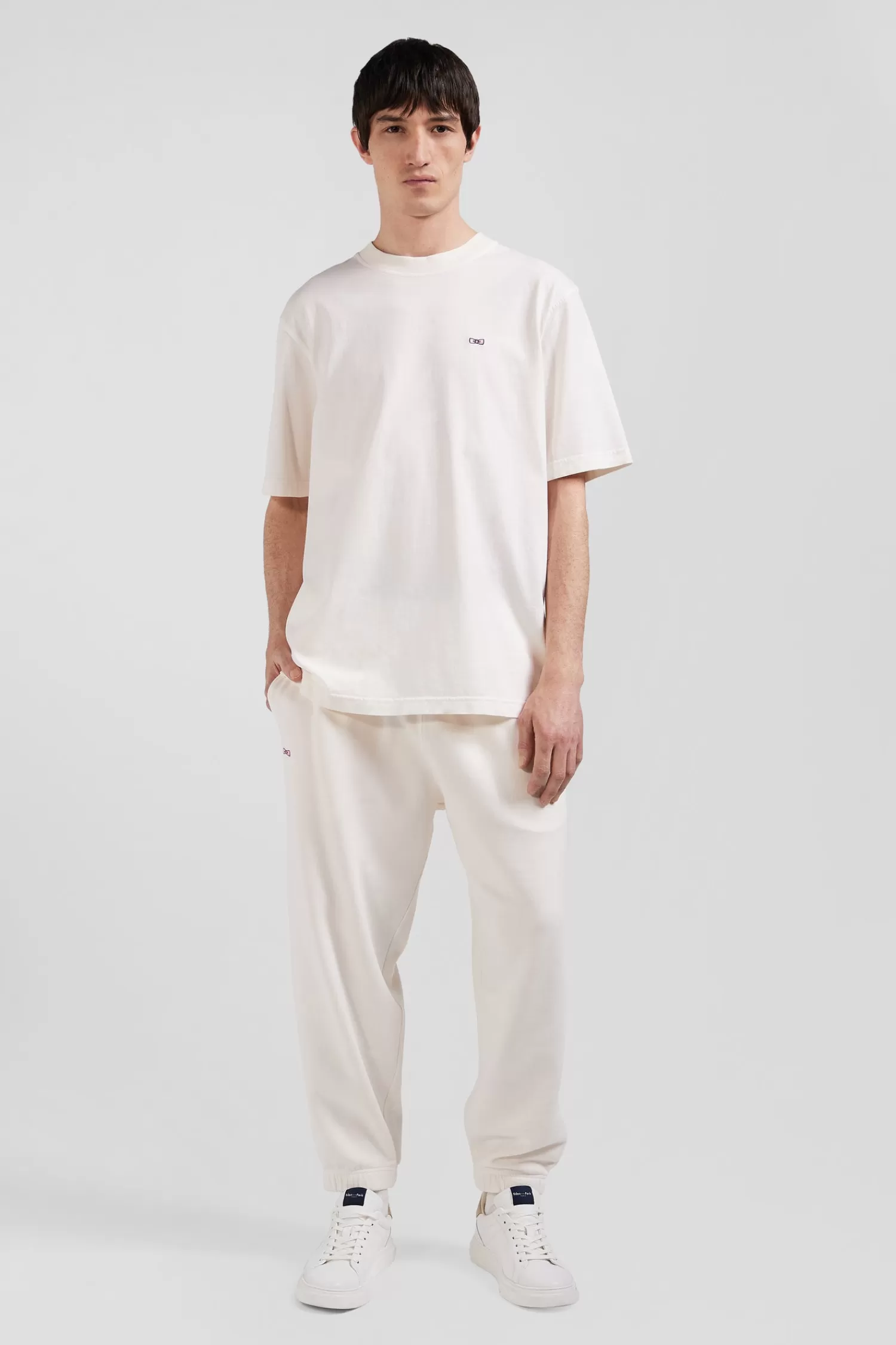 Eden Park Oversize ecru unisex short-sleeved T-shirt in overdyed cotton<Women T-shirts | T-shirts