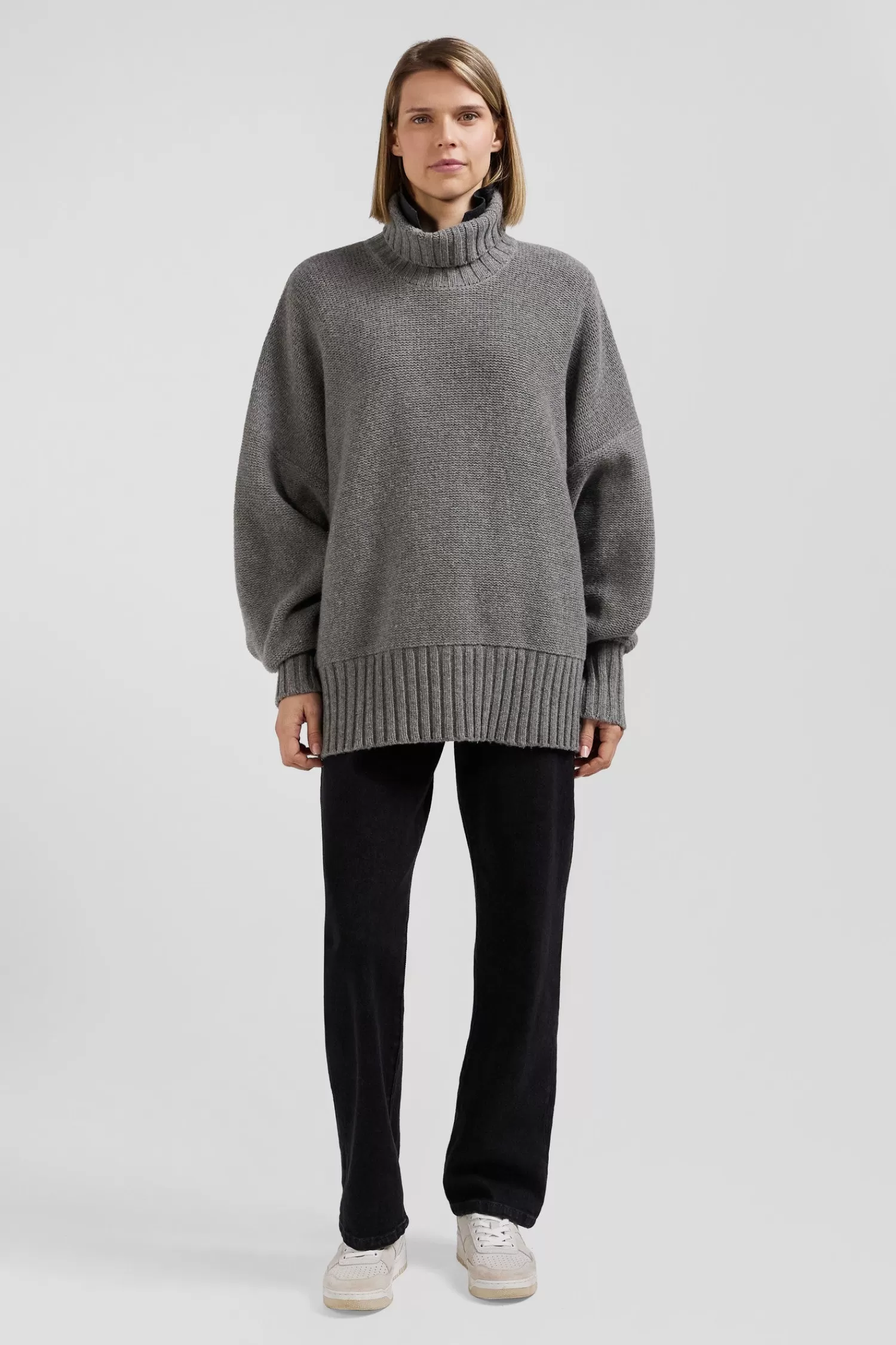 Eden Park Oversize grey wool blend turtleneck jumper<Women Sweaters