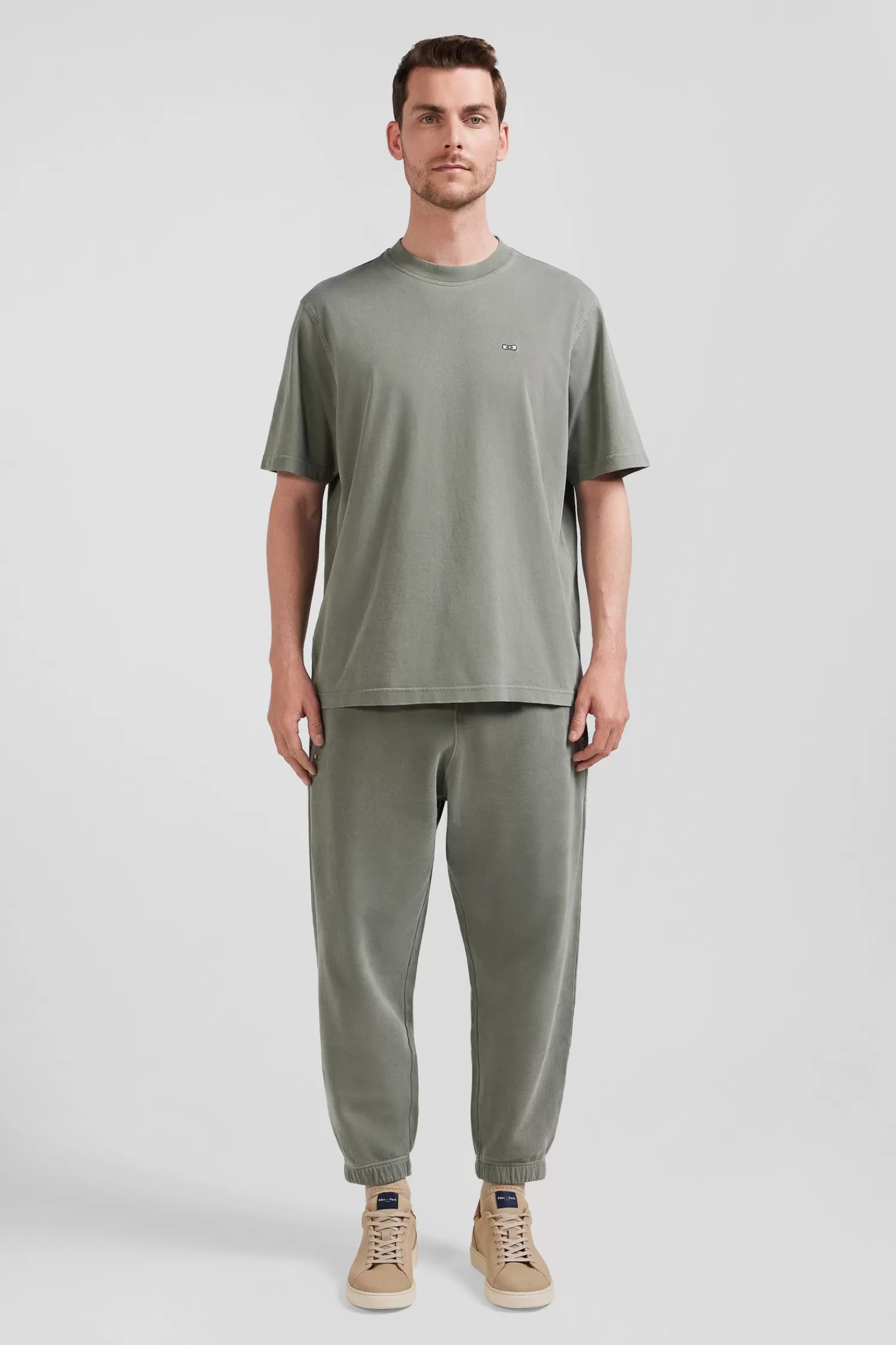 Eden Park Oversize khaki unisex short-sleeved T-shirt in overdyed cotton<Women T-shirts | T-shirts