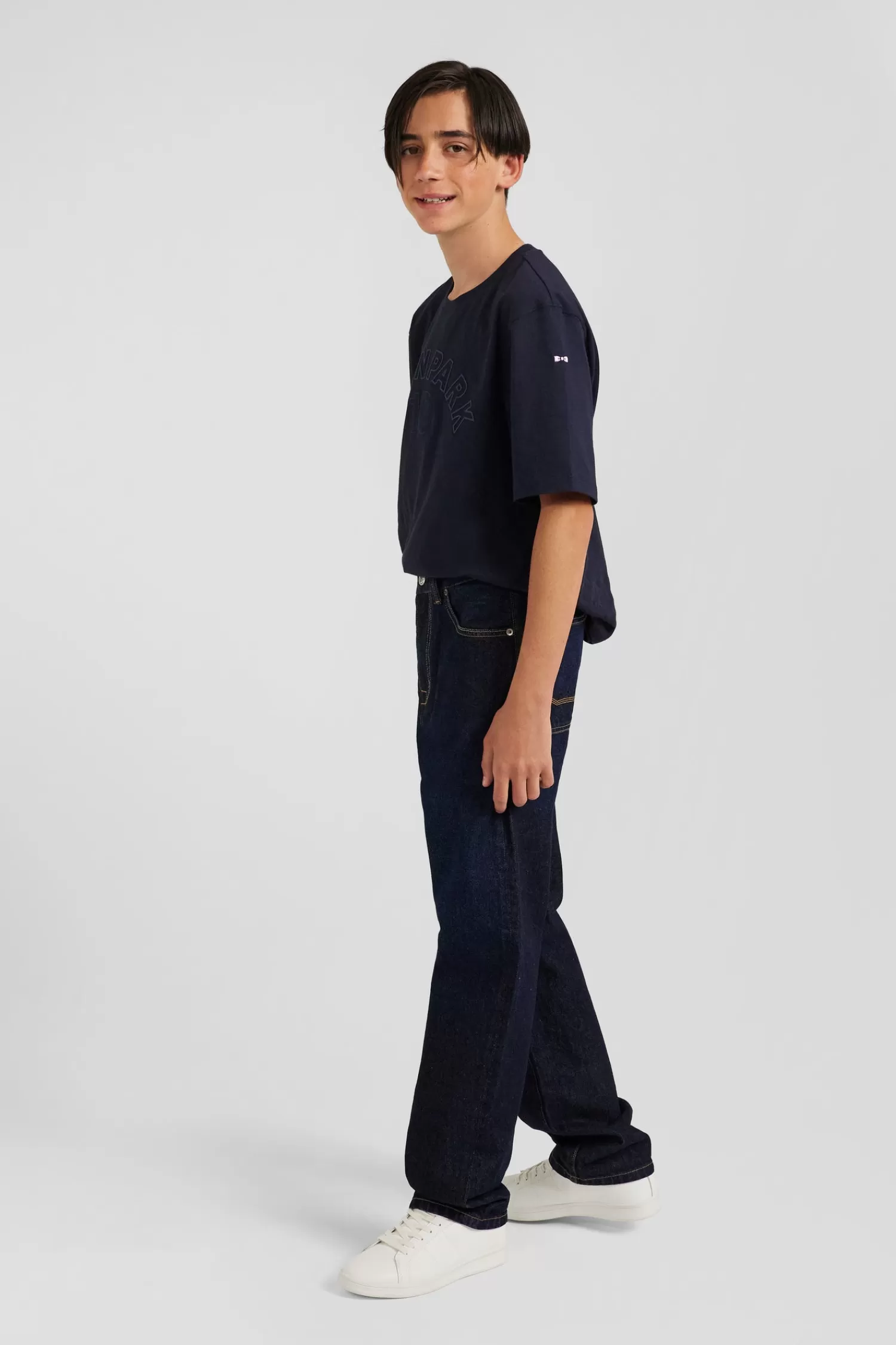 Eden Park Oversize Navy blue cotton denim cargo jeans<Kids Kids