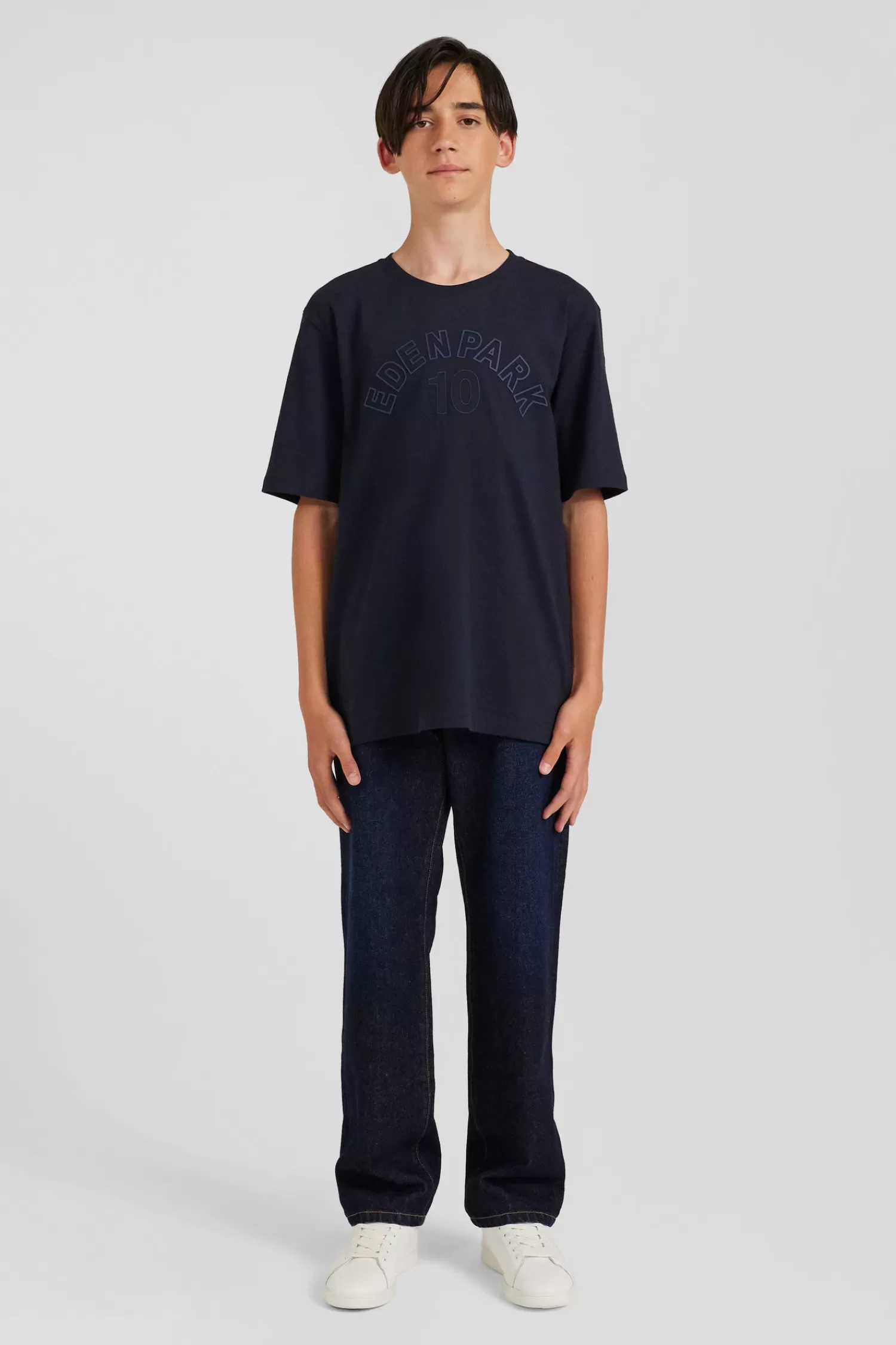 Eden Park Oversize navy blue embroidered short-sleeved cotton T-shirt<Kids Kids