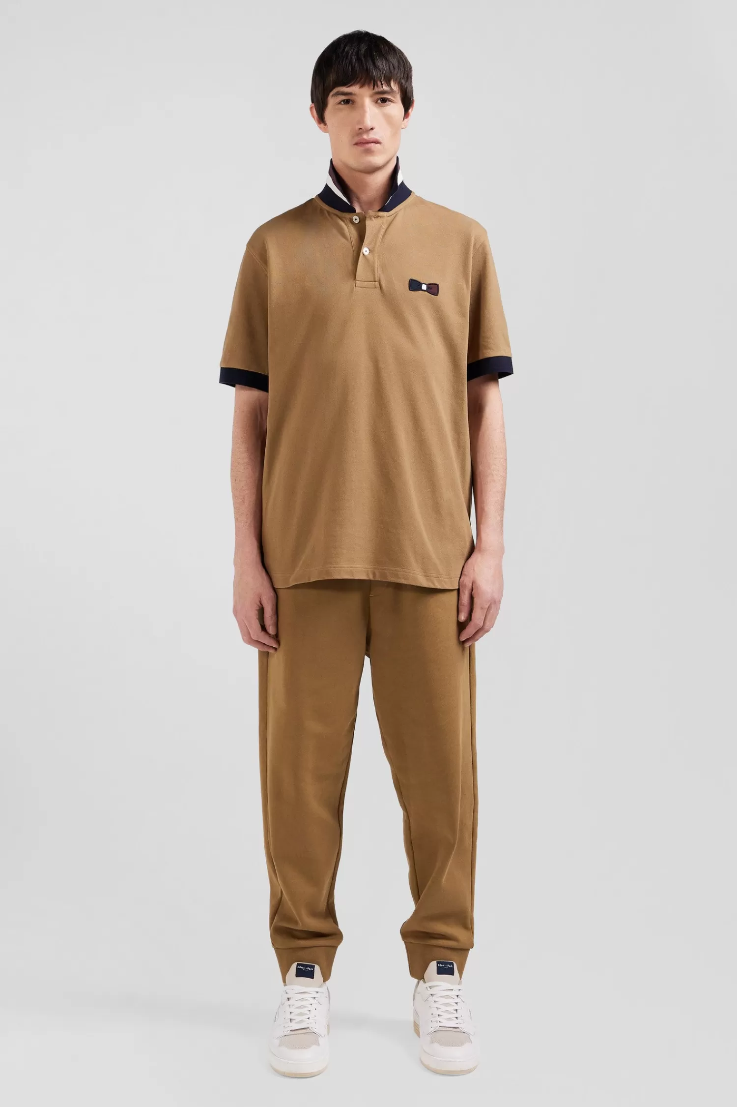 Eden Park Oversize navy blue short-sleeved cotton piqué polo shirt with tricolor details< Polos