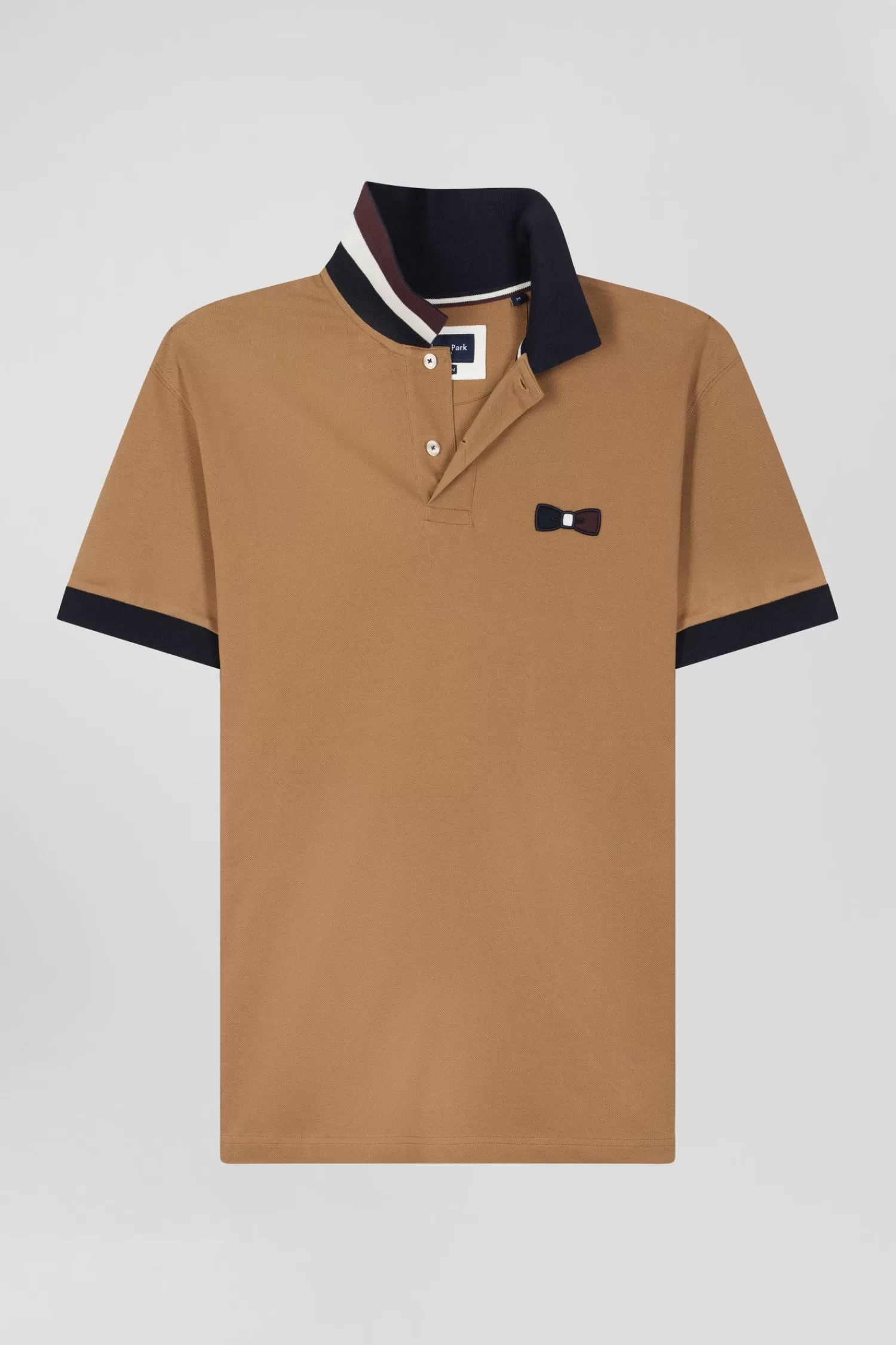 Eden Park Oversize navy blue short-sleeved cotton piqué polo shirt with tricolor details< Polos