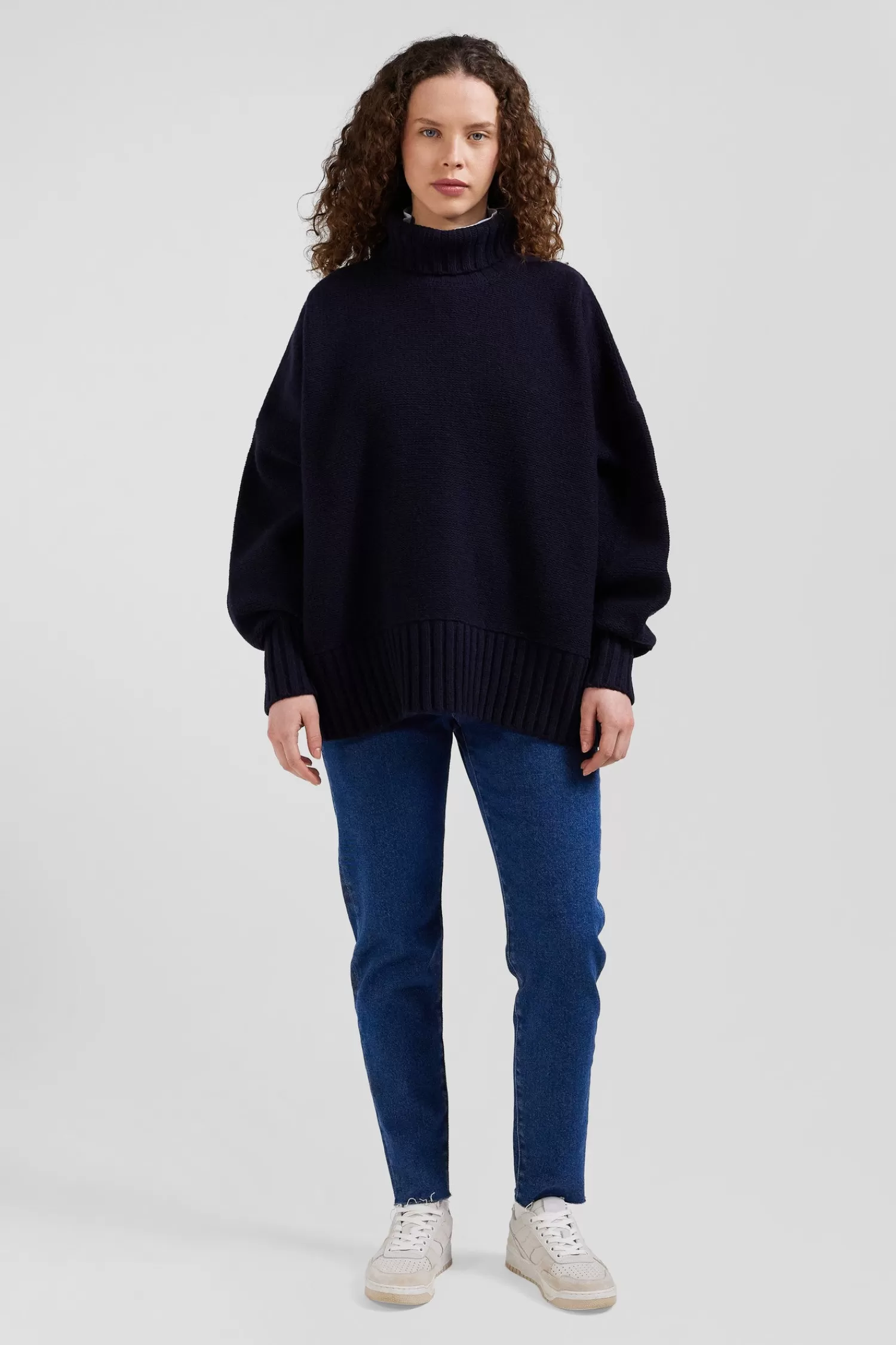 Eden Park Oversize navy blue wool blend turtleneck jumper<Women Sweaters