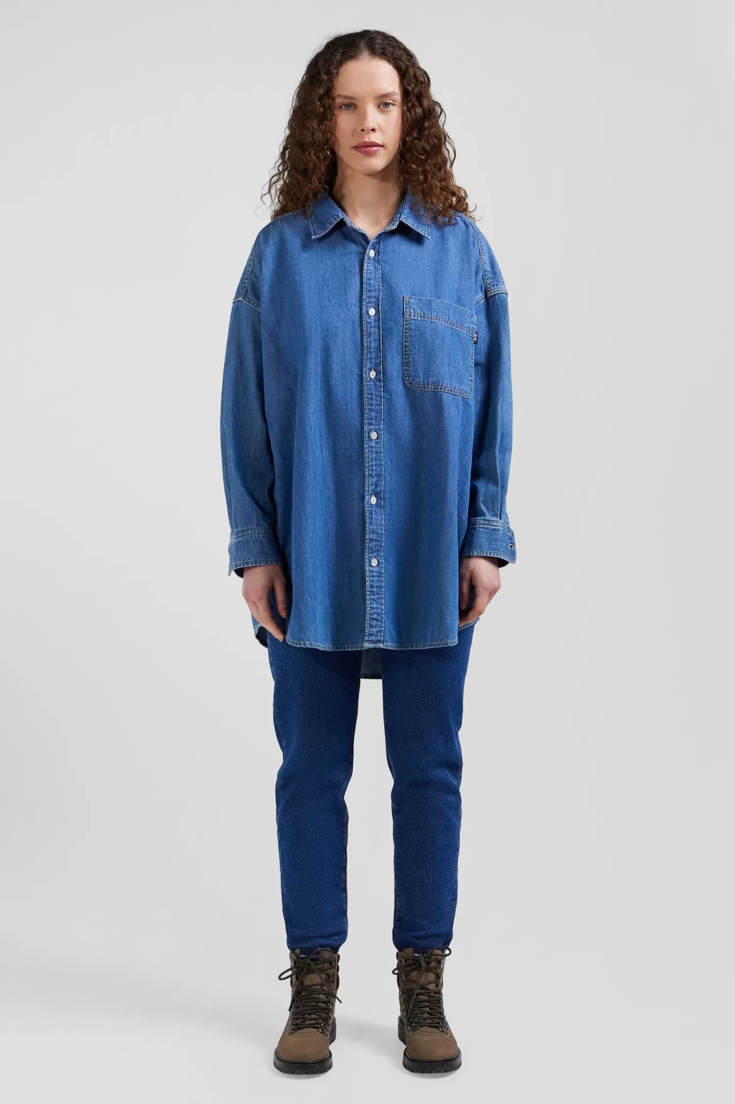 Eden Park Oversize sky blue cotton shirt with patch pocket<Women Shirts | Shirts