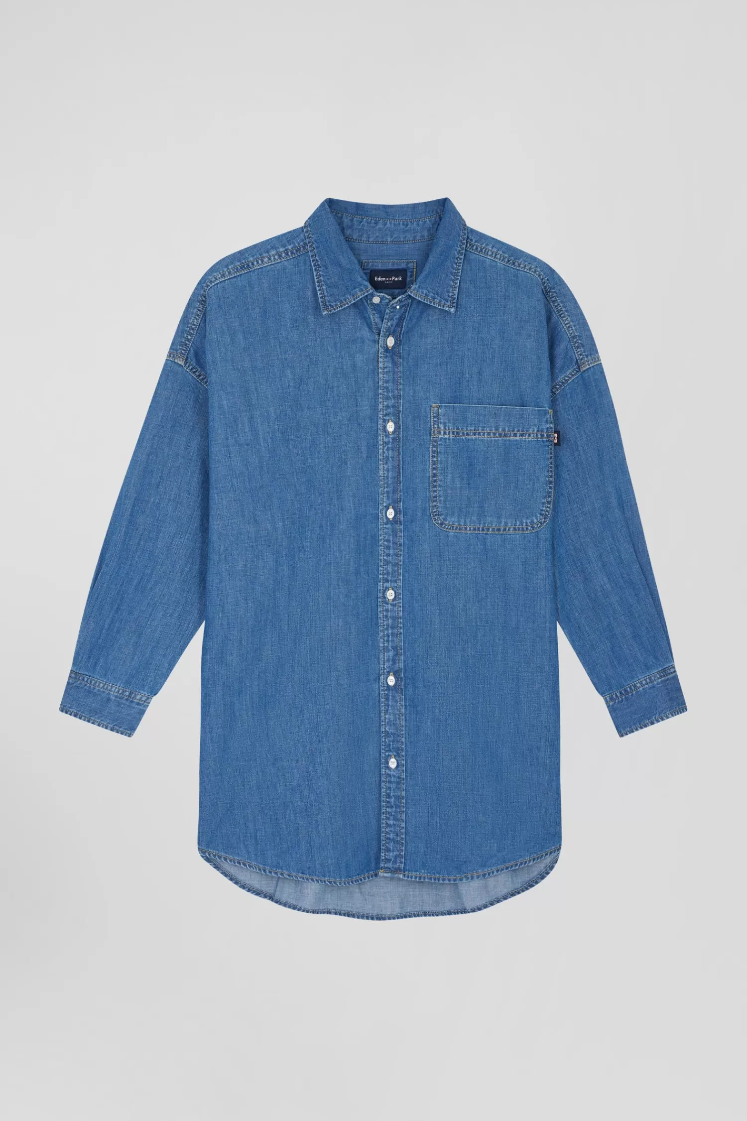 Eden Park Oversize sky blue cotton shirt with patch pocket<Women Shirts | Shirts
