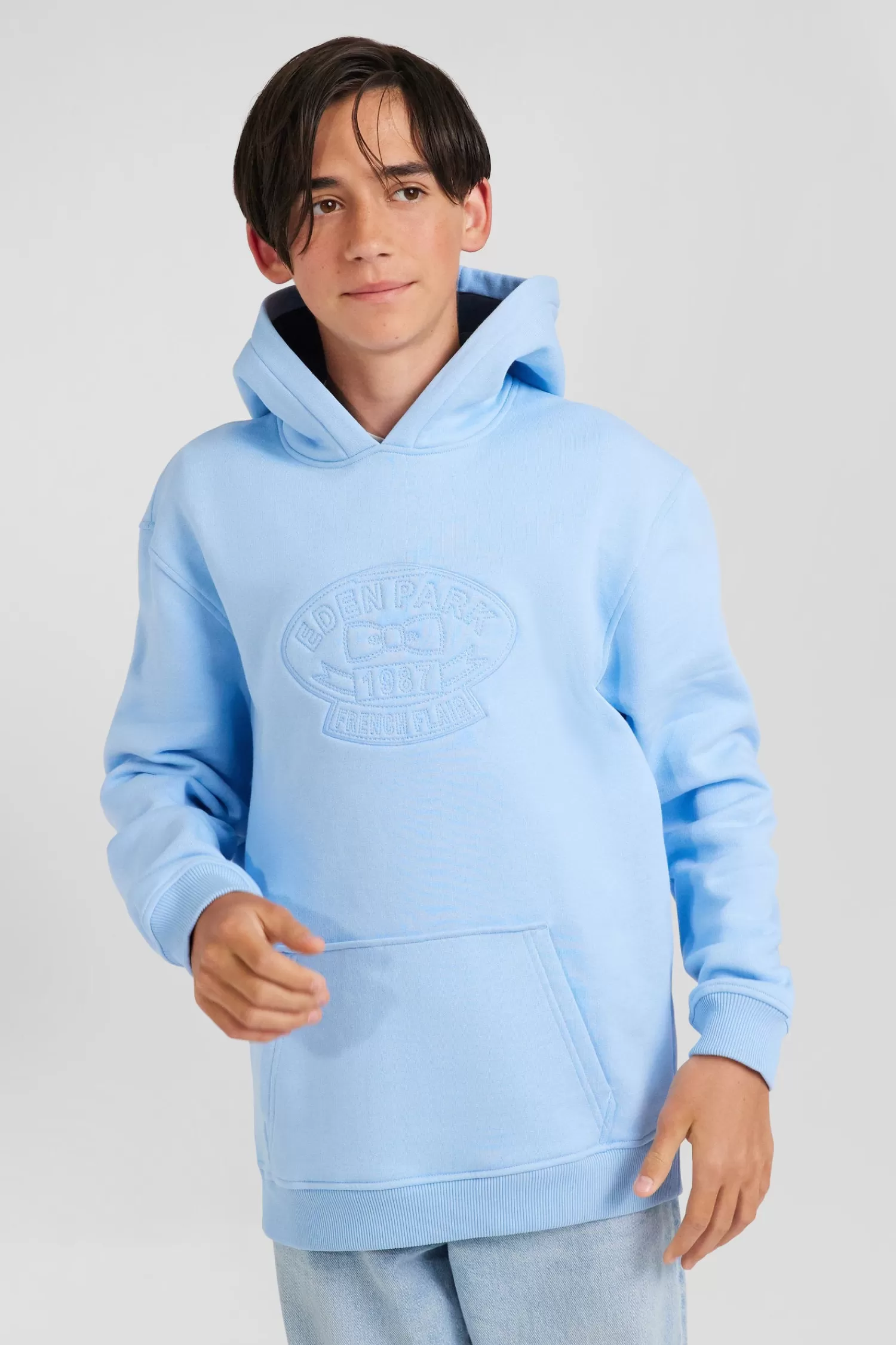 Eden Park Oversize sky blue embroidered cotton blend hoodie<Kids Kids