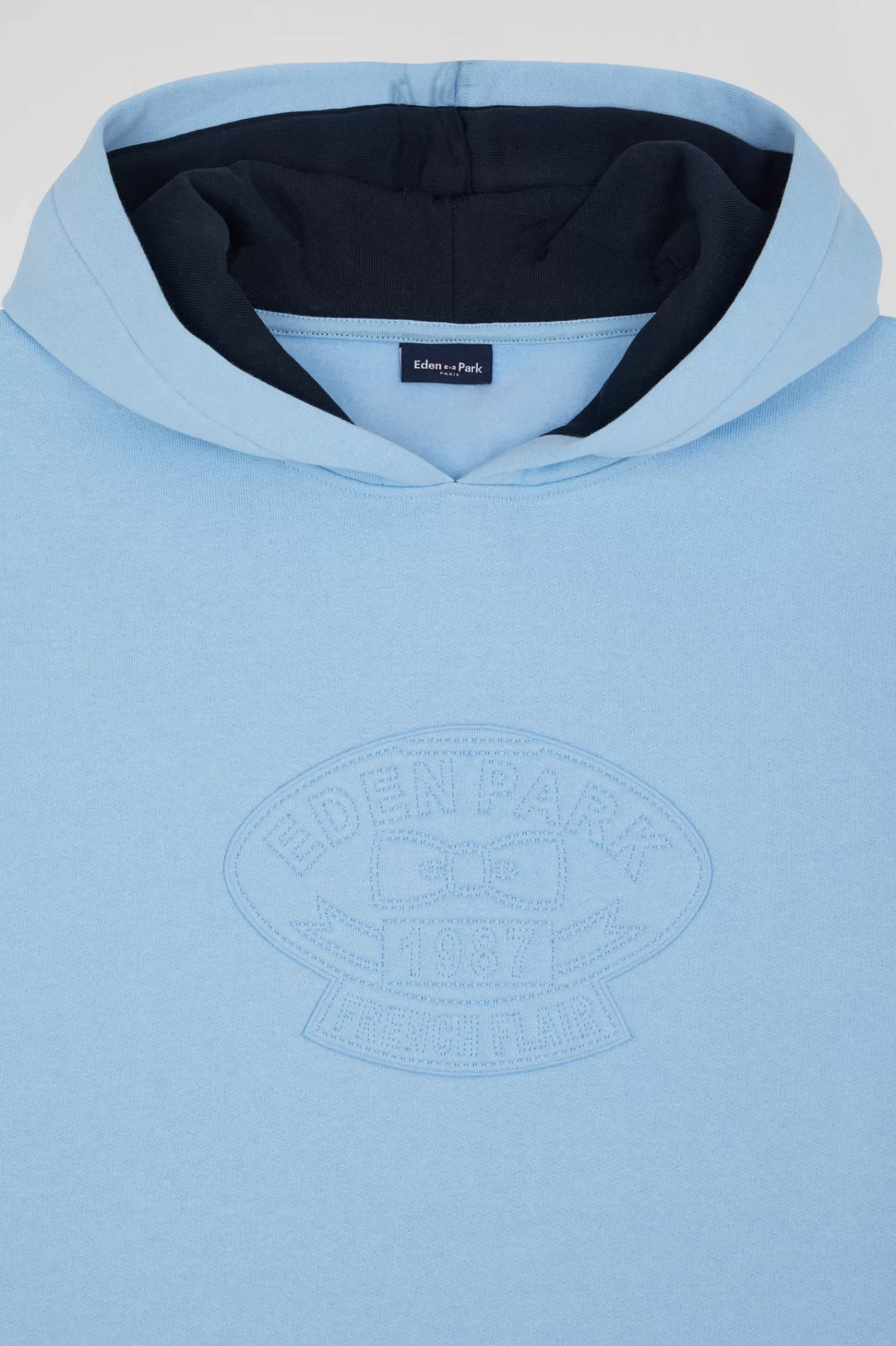 oversize_sky_blue_embroidered_cotton_blend_hoodie_6.webp Eden Park Oversize sky blue embroidered cotton blend hoodie<Kids Kids