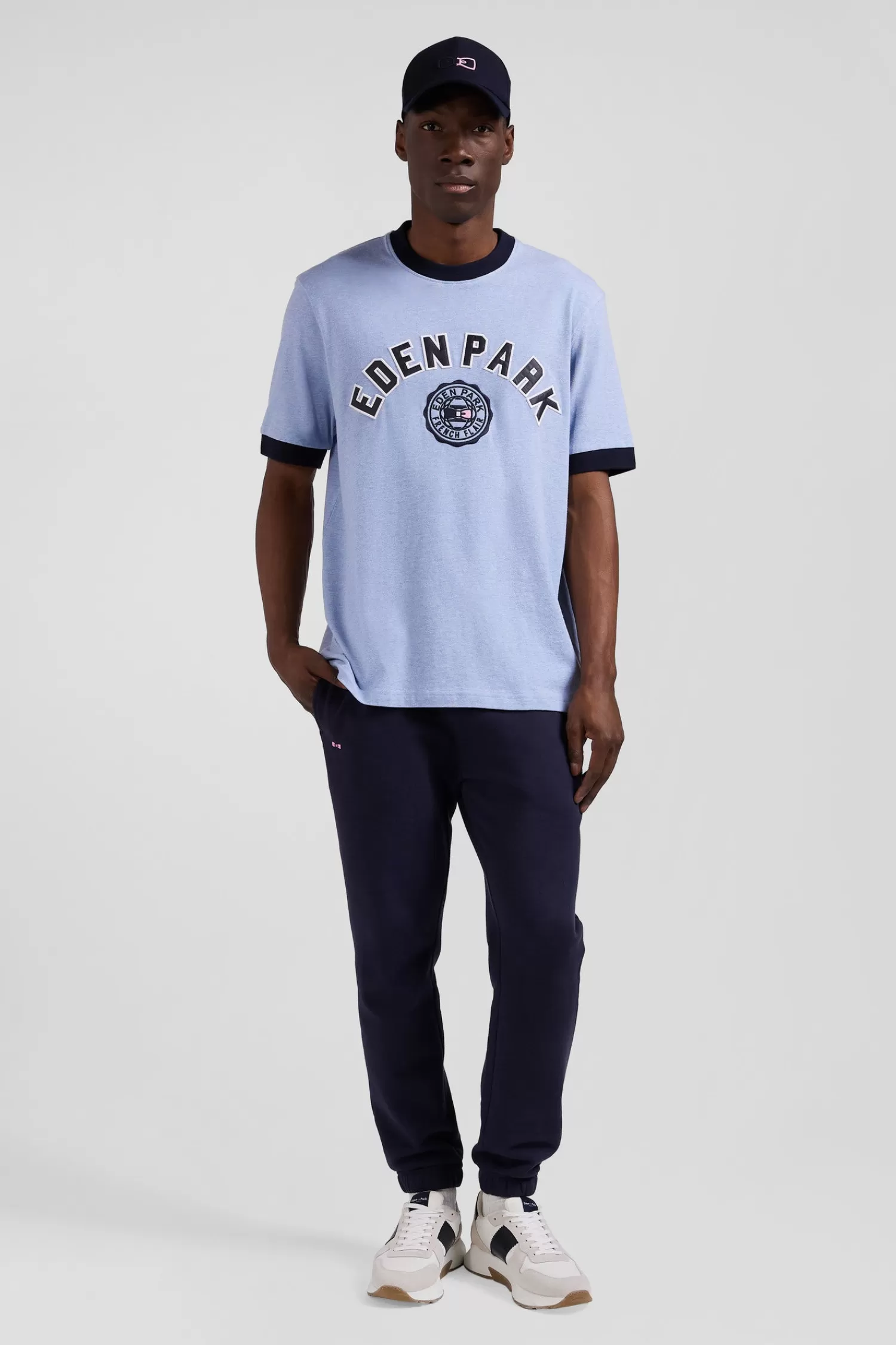 Eden Park Oversize sky blue short-sleeved cotton T-shirt with print< T-shirts