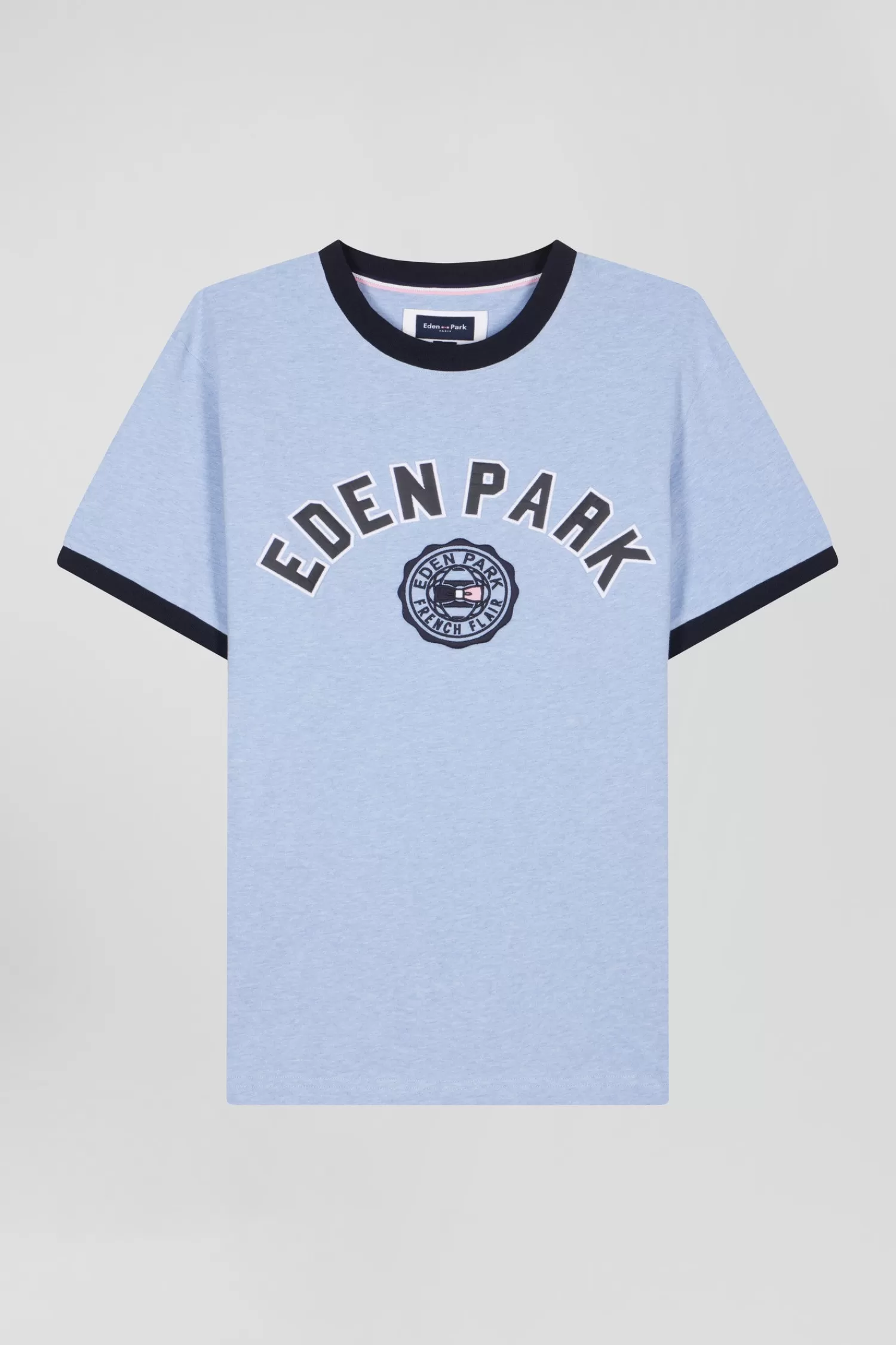 Eden Park Oversize sky blue short-sleeved cotton T-shirt with print< T-shirts