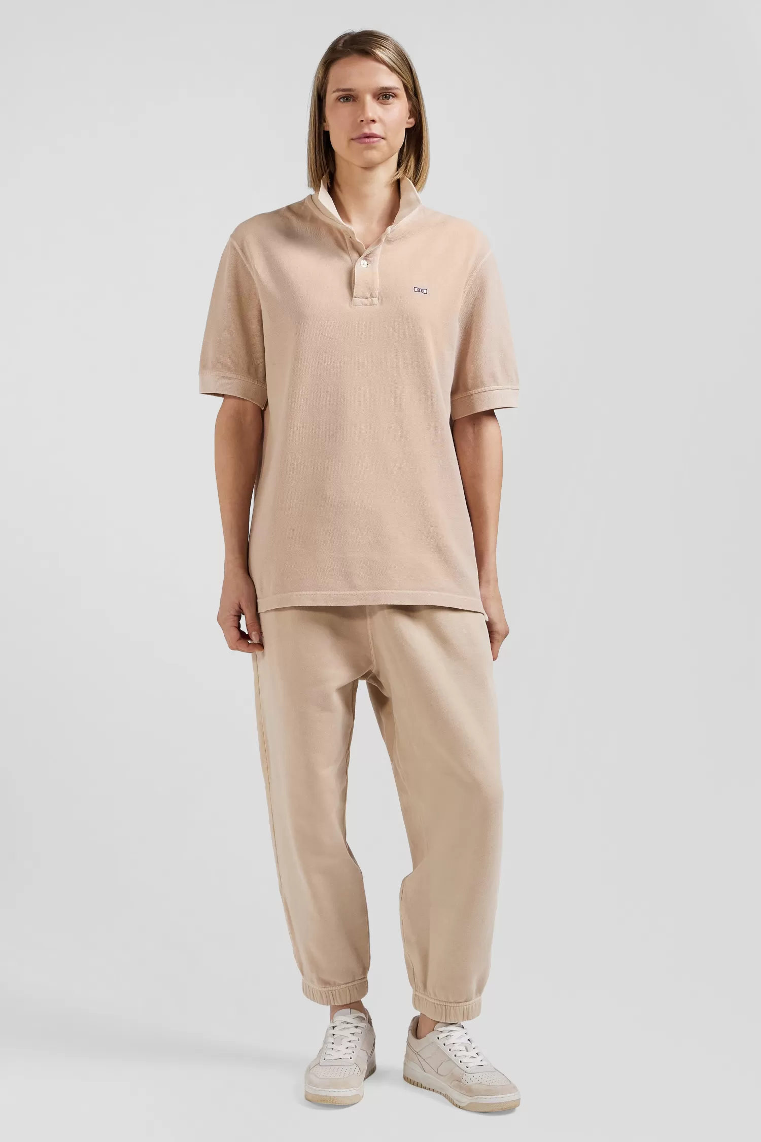 Eden Park Oversized beige unisex short-sleeved cotton piqué polo shirt<Women Polos | Polos