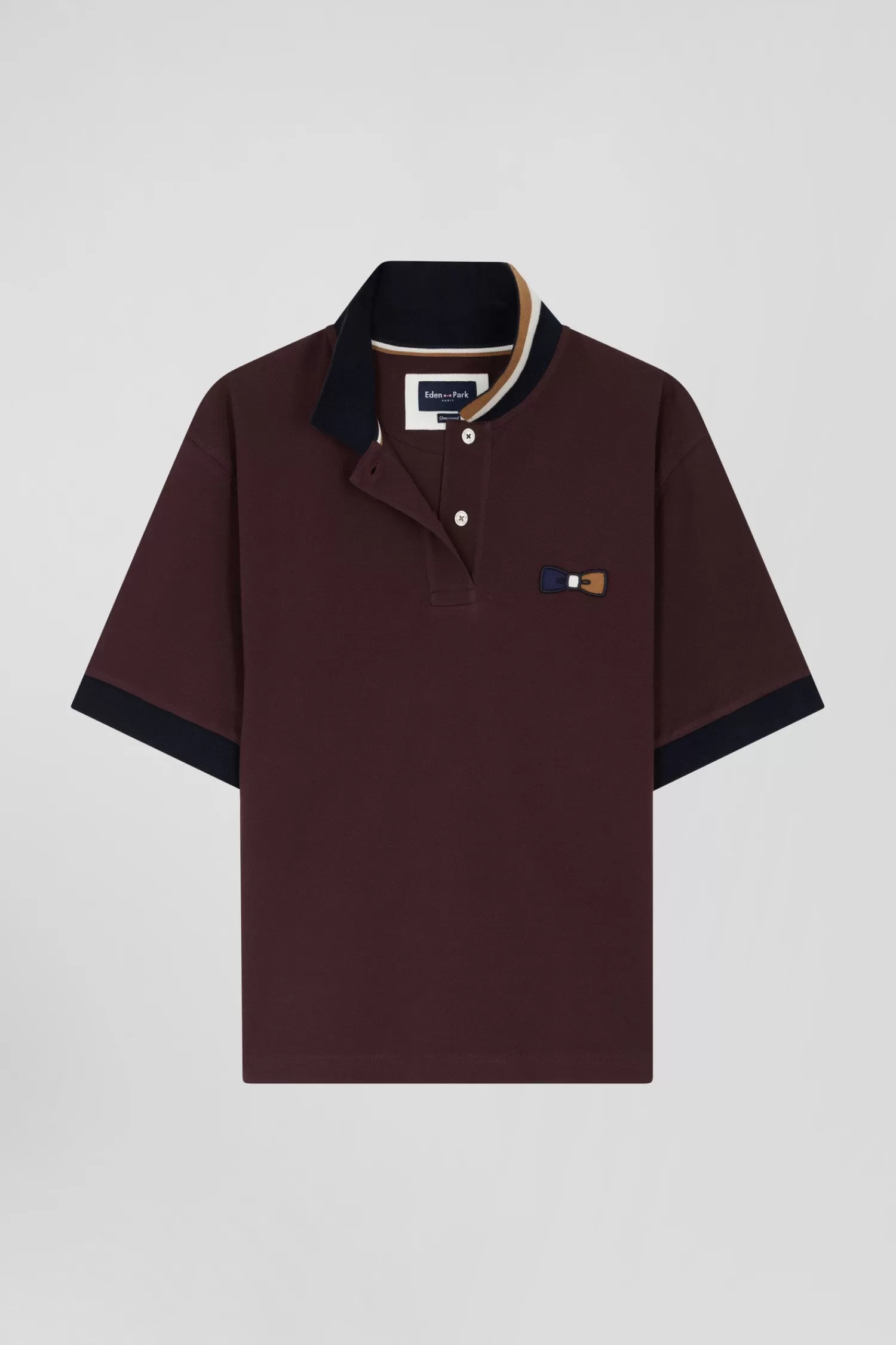 Eden Park Oversized burgundy short-sleeved cotton piqué polo shirt with tricolour collar<Women Polos | Polos