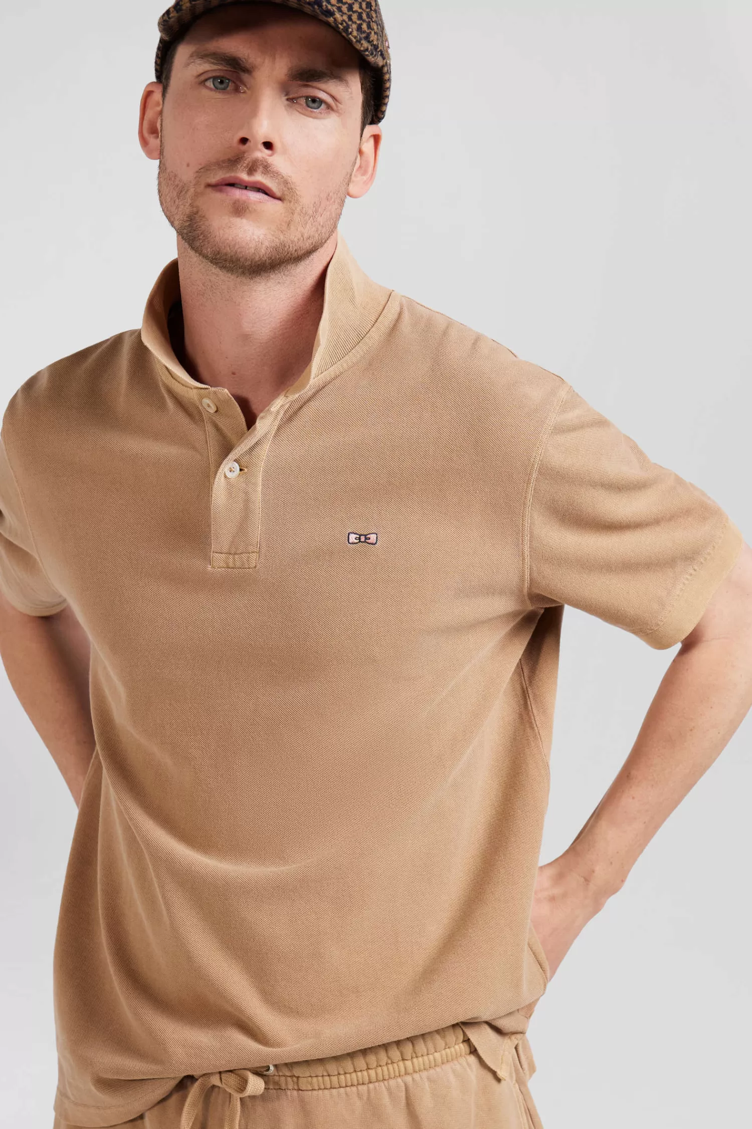 oversized_camel_unisex_shortsleeved_cotton_piqu_polo_shirt_3.webp Eden Park Oversized camel unisex short-sleeved cotton piqué polo shirt<Women Polos | Polos