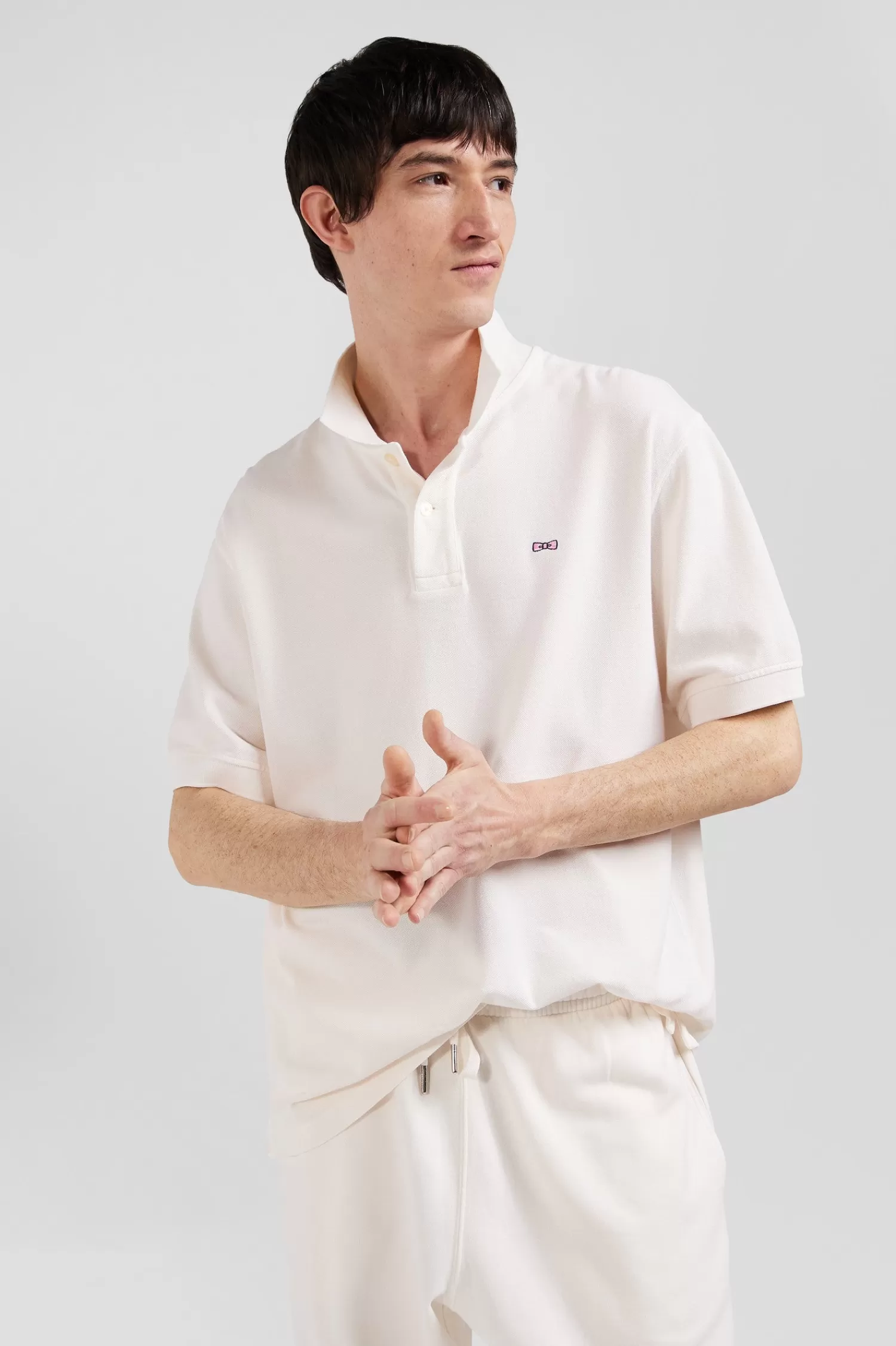 oversized_ecru_unisex_shortsleeved_cotton_piqu_polo_shirt_2.webp Eden Park Oversized ecru unisex short-sleeved cotton piqué polo shirt<Women Polos | Polos