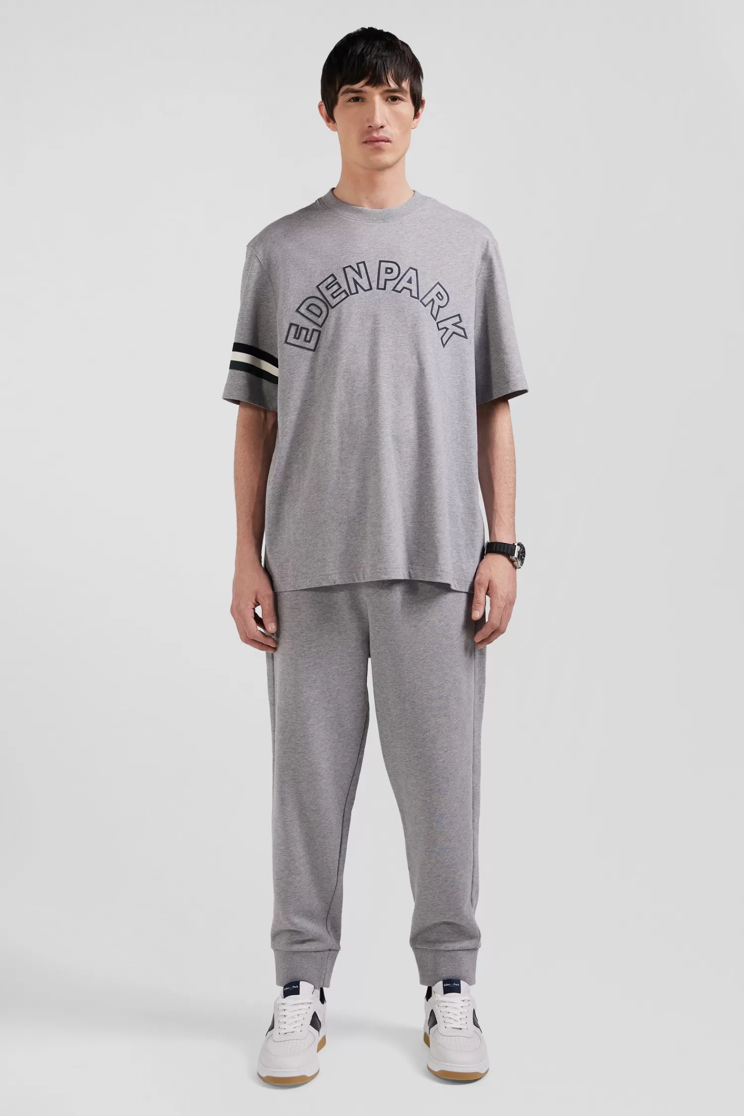 Eden Park Oversized grey short-sleeved cotton T-shirt with print< T-shirts
