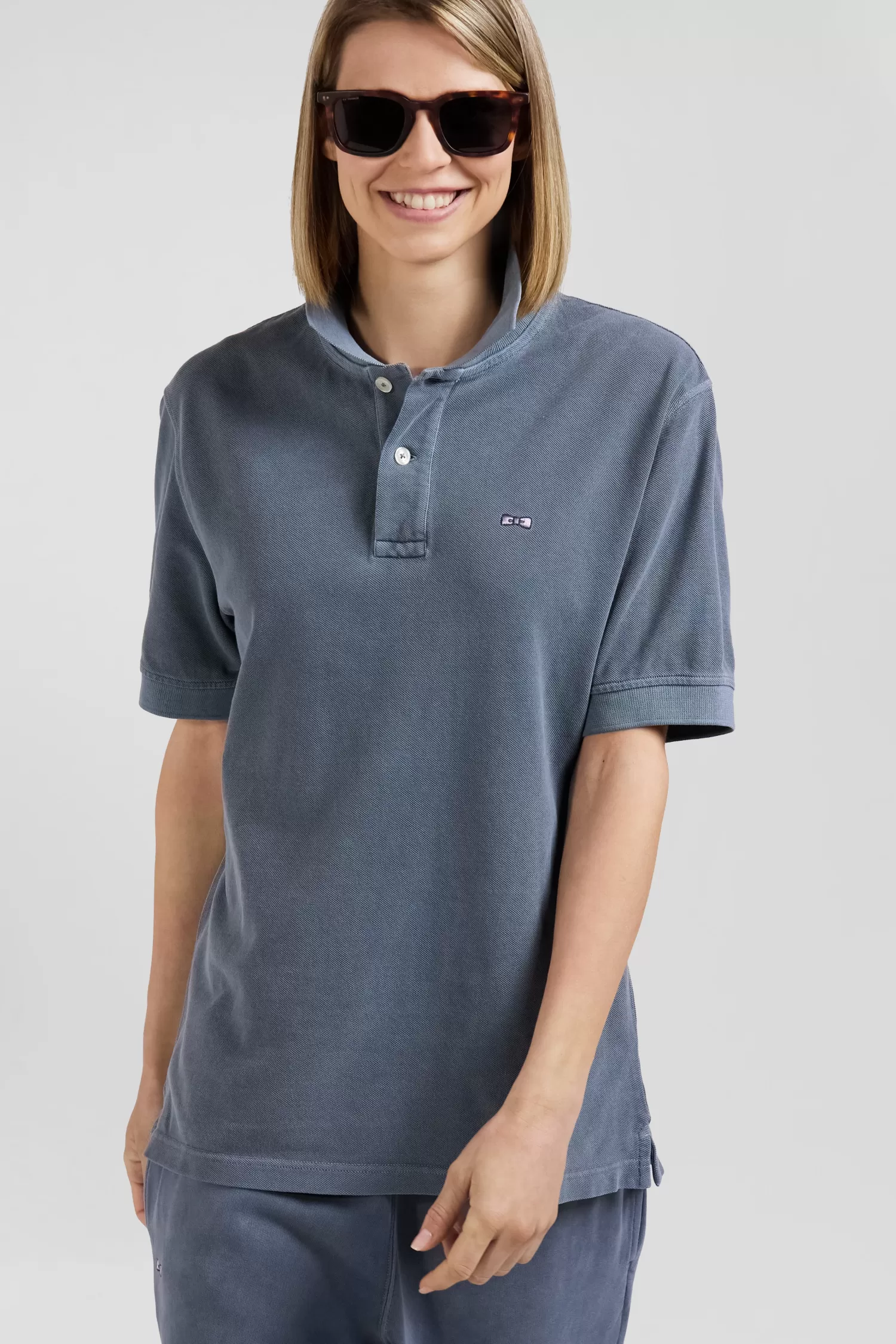 oversized_grey_unisex_shortsleeved_cotton_piqu_polo_shirt_4.webp Eden Park Oversized grey unisex short-sleeved cotton piqué polo shirt<Women Polos | Polos