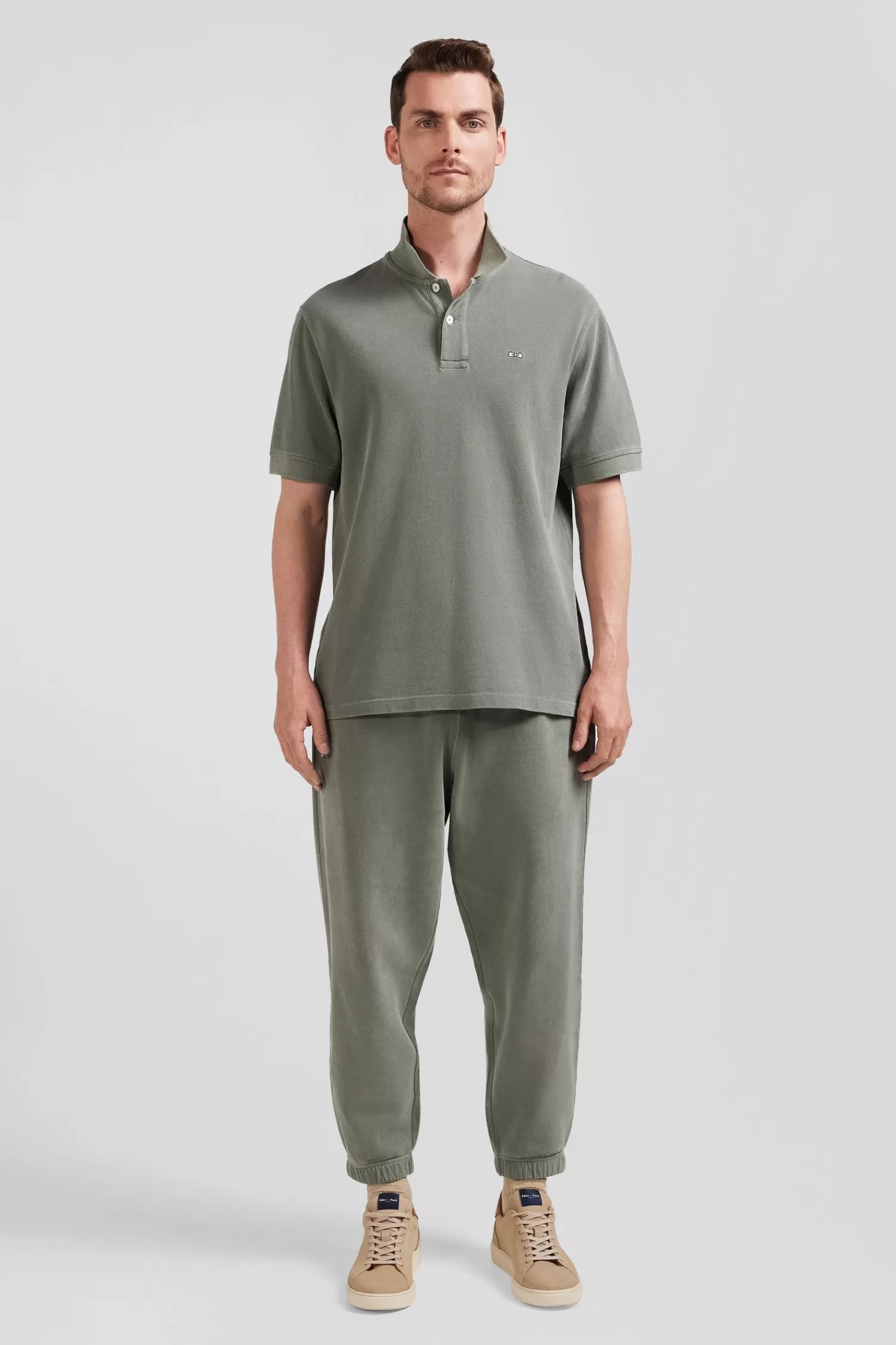 Eden Park Oversized khaki unisex short-sleeved cotton piqué polo shirt<Women Polos | Polos