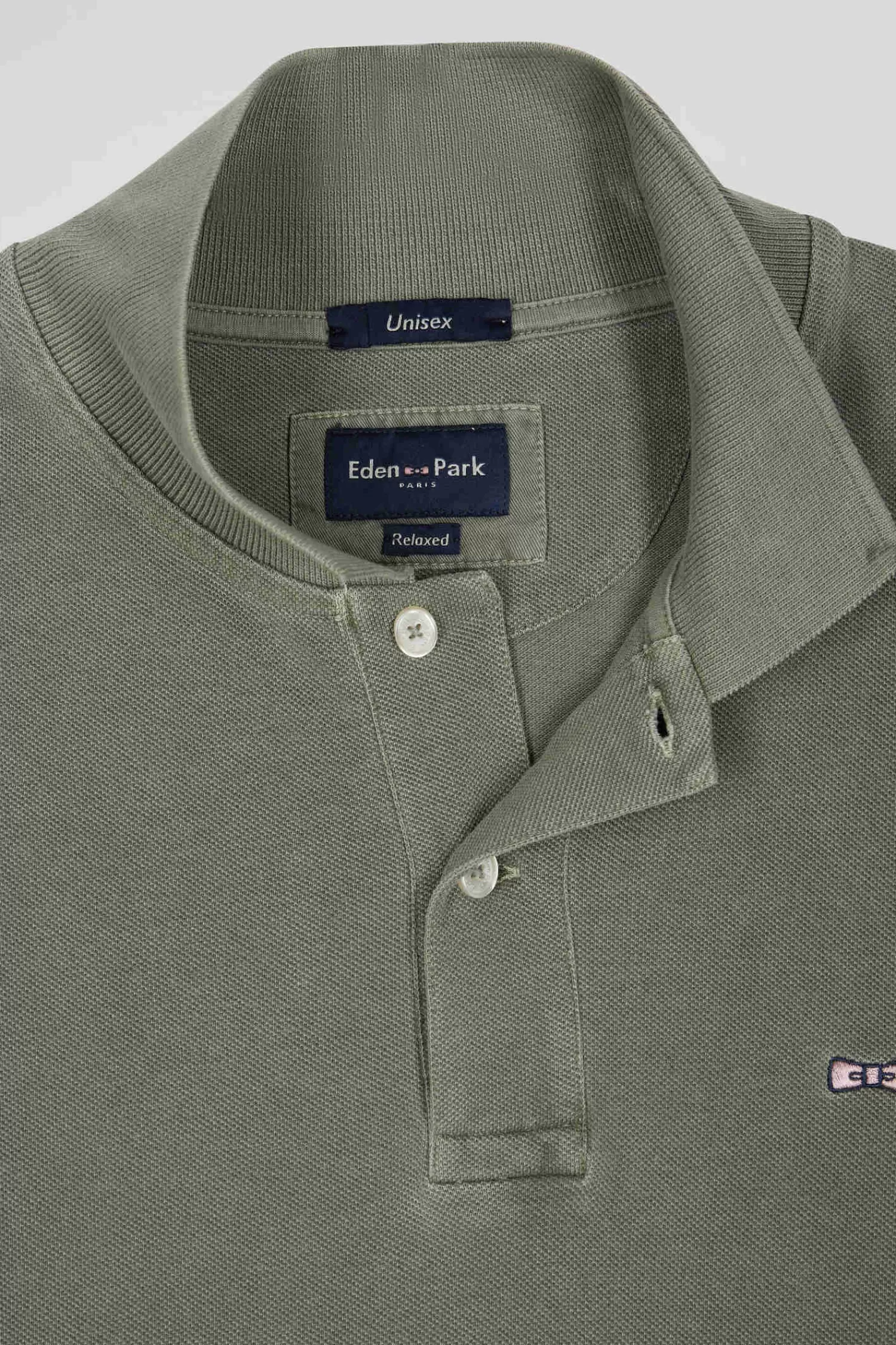 oversized_khaki_unisex_shortsleeved_cotton_piqu_polo_shirt_10.webp Eden Park Oversized khaki unisex short-sleeved cotton piqué polo shirt<Women Polos | Polos