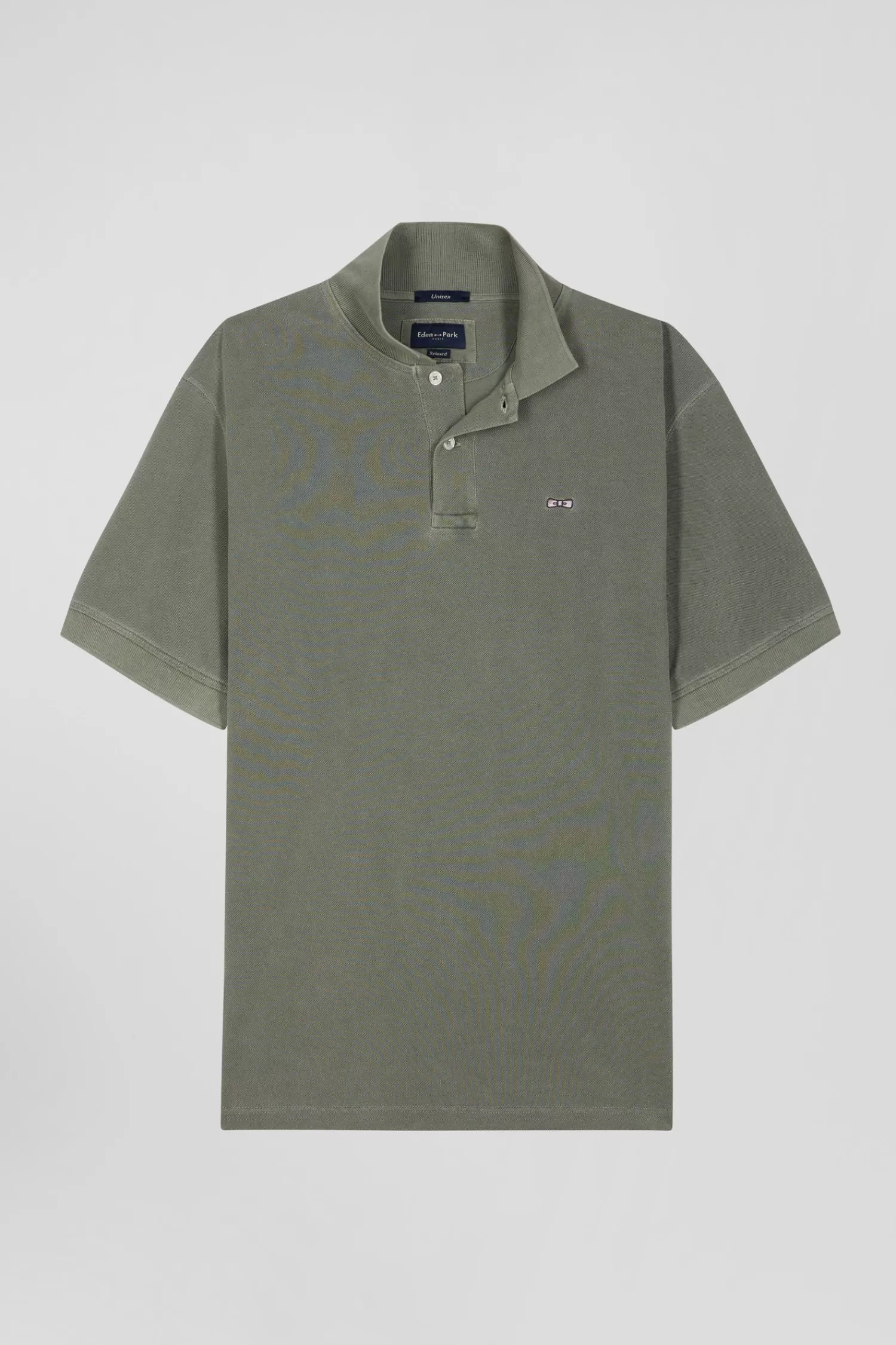oversized_khaki_unisex_shortsleeved_cotton_piqu_polo_shirt_2.webp Eden Park Oversized khaki unisex short-sleeved cotton piqué polo shirt<Women Polos | Polos