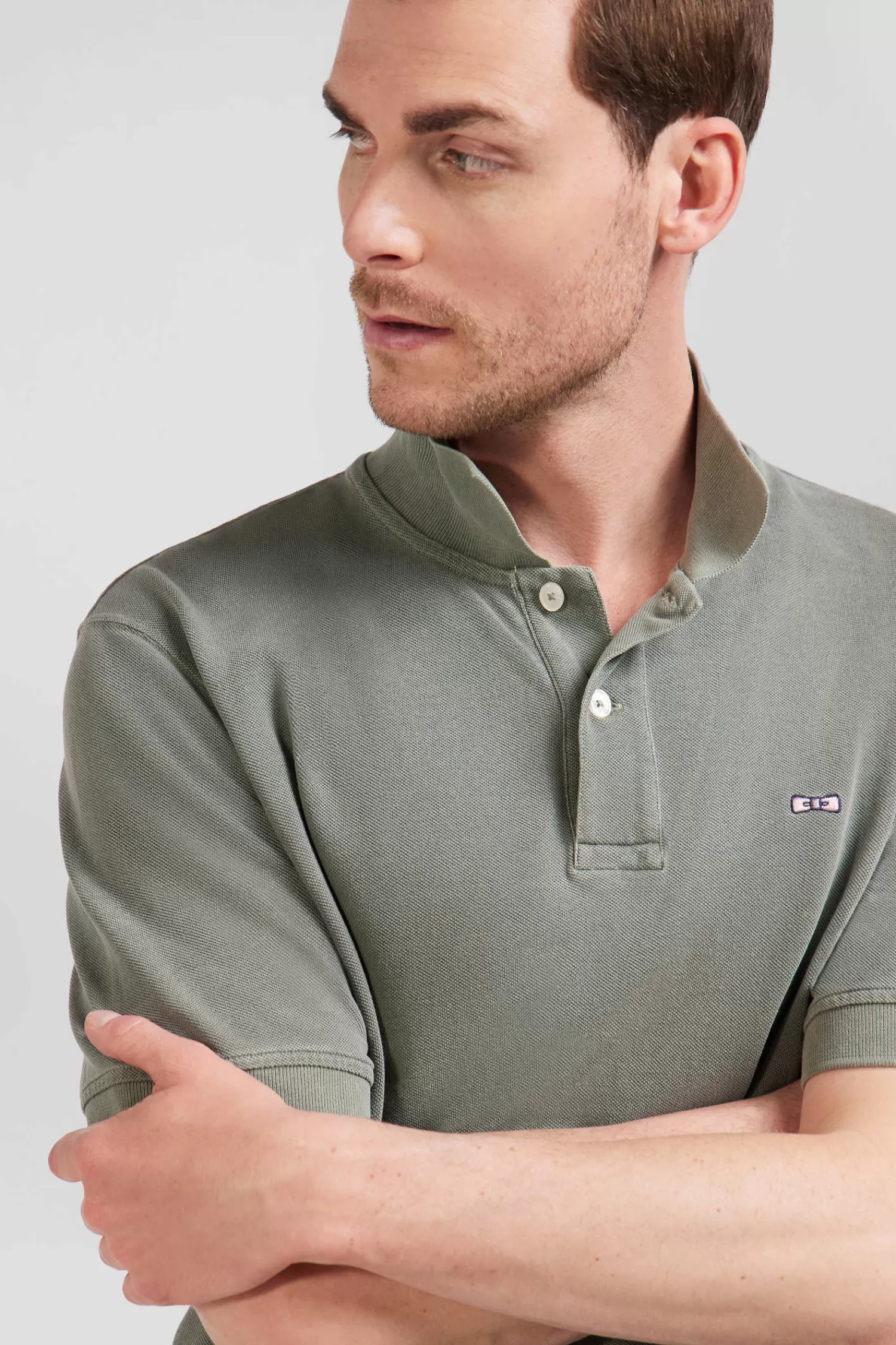 oversized_khaki_unisex_shortsleeved_cotton_piqu_polo_shirt_3.webp Eden Park Oversized khaki unisex short-sleeved cotton piqué polo shirt<Women Polos | Polos