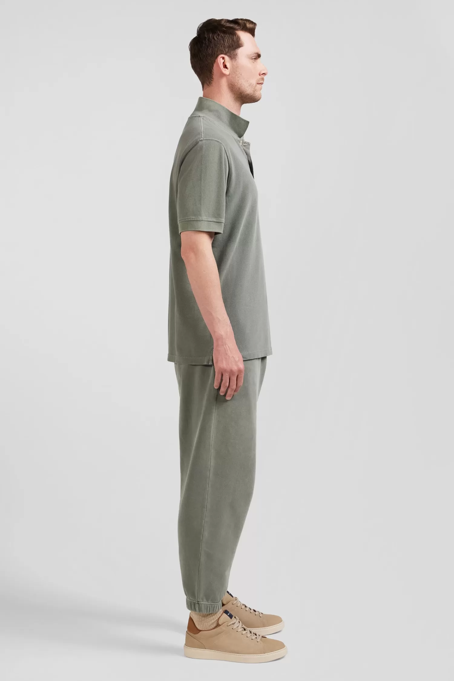 oversized_khaki_unisex_shortsleeved_cotton_piqu_polo_shirt_6.webp Eden Park Oversized khaki unisex short-sleeved cotton piqué polo shirt<Women Polos | Polos