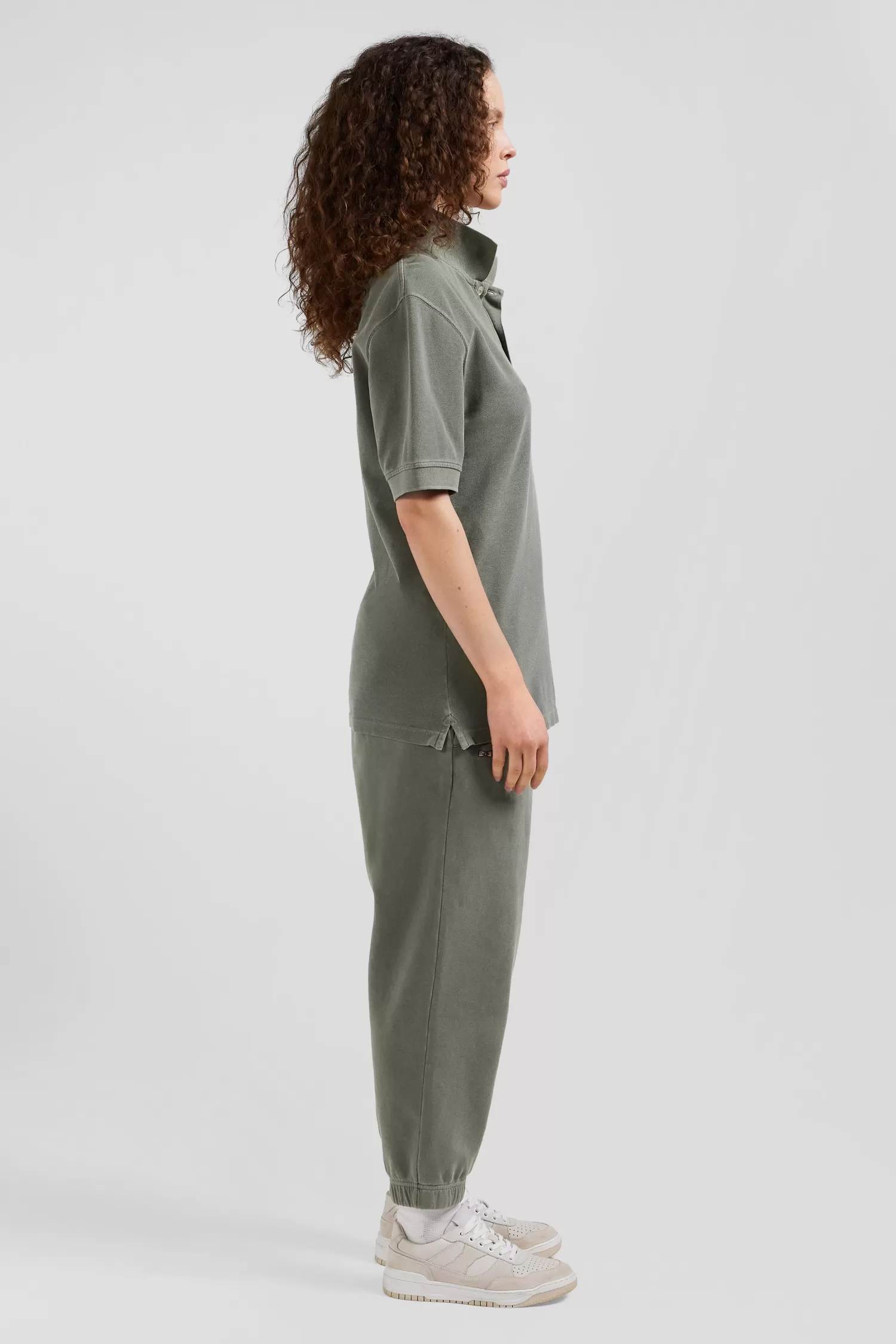 oversized_khaki_unisex_shortsleeved_cotton_piqu_polo_shirt_7.webp Eden Park Oversized khaki unisex short-sleeved cotton piqué polo shirt<Women Polos | Polos