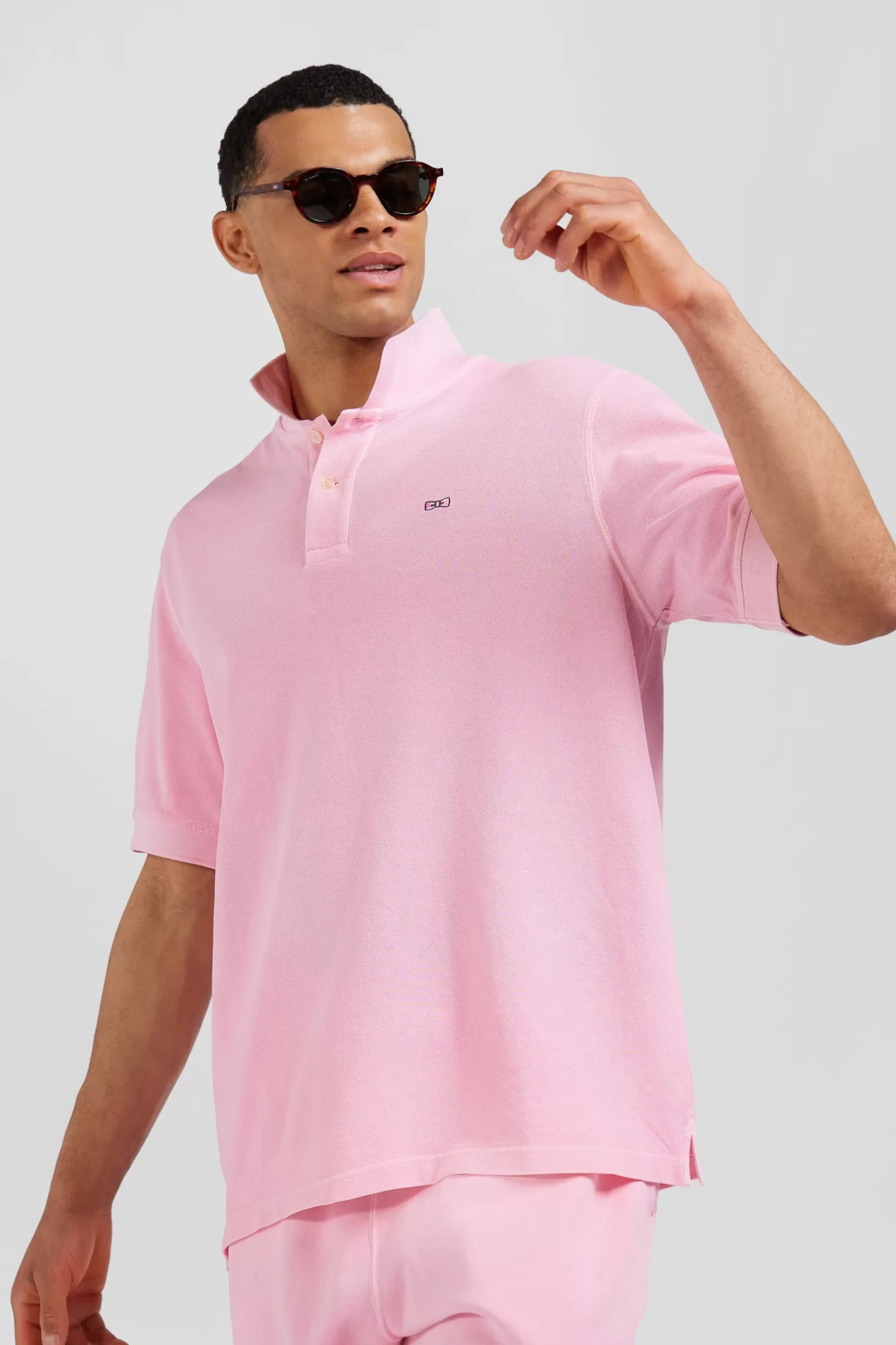oversized_pink_unisex_shortsleeved_cotton_piqu_polo_shirt_3.webp Eden Park Oversized pink unisex short-sleeved cotton piqué polo shirt<Women Polos | Polos