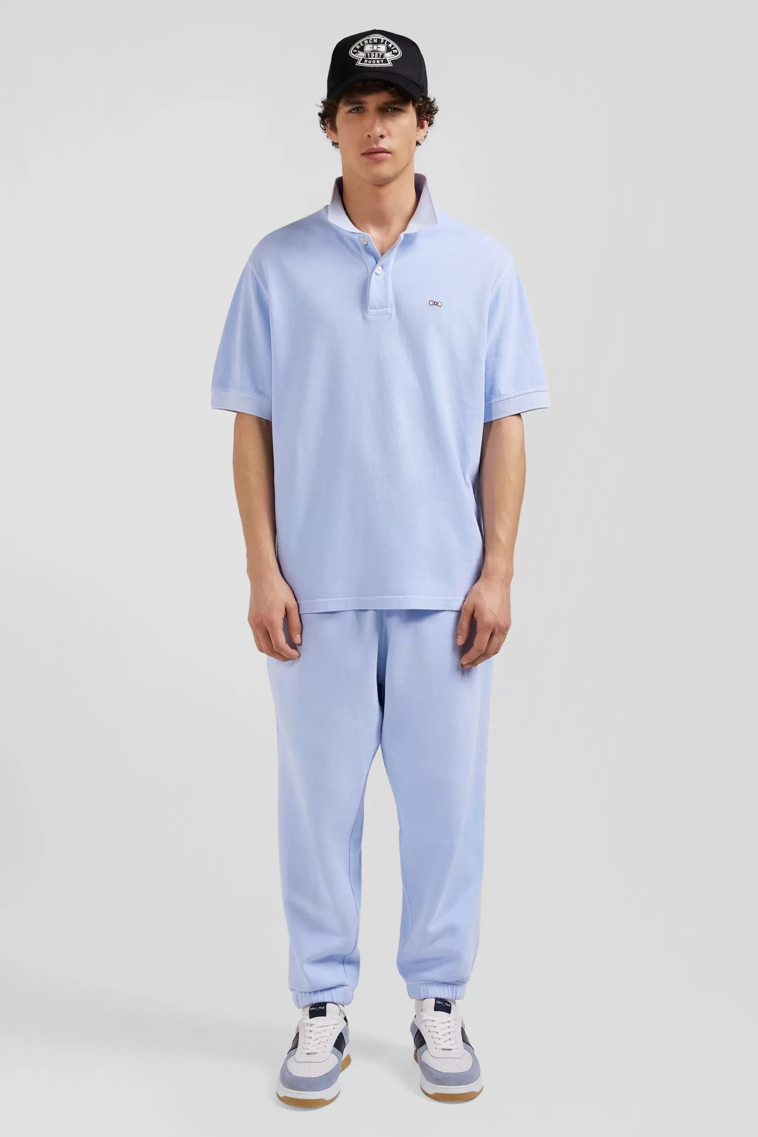 Eden Park Oversized sky blue unisex short-sleeved cotton piqué polo shirt<Women Polos | Polos