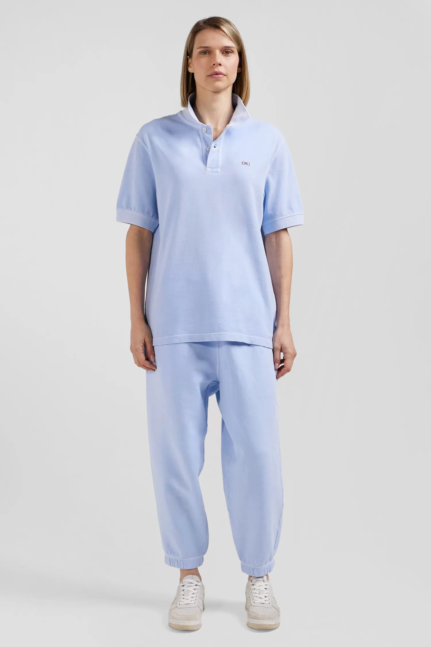 Eden Park Oversized sky blue unisex short-sleeved cotton piqué polo shirt<Women Polos | Polos