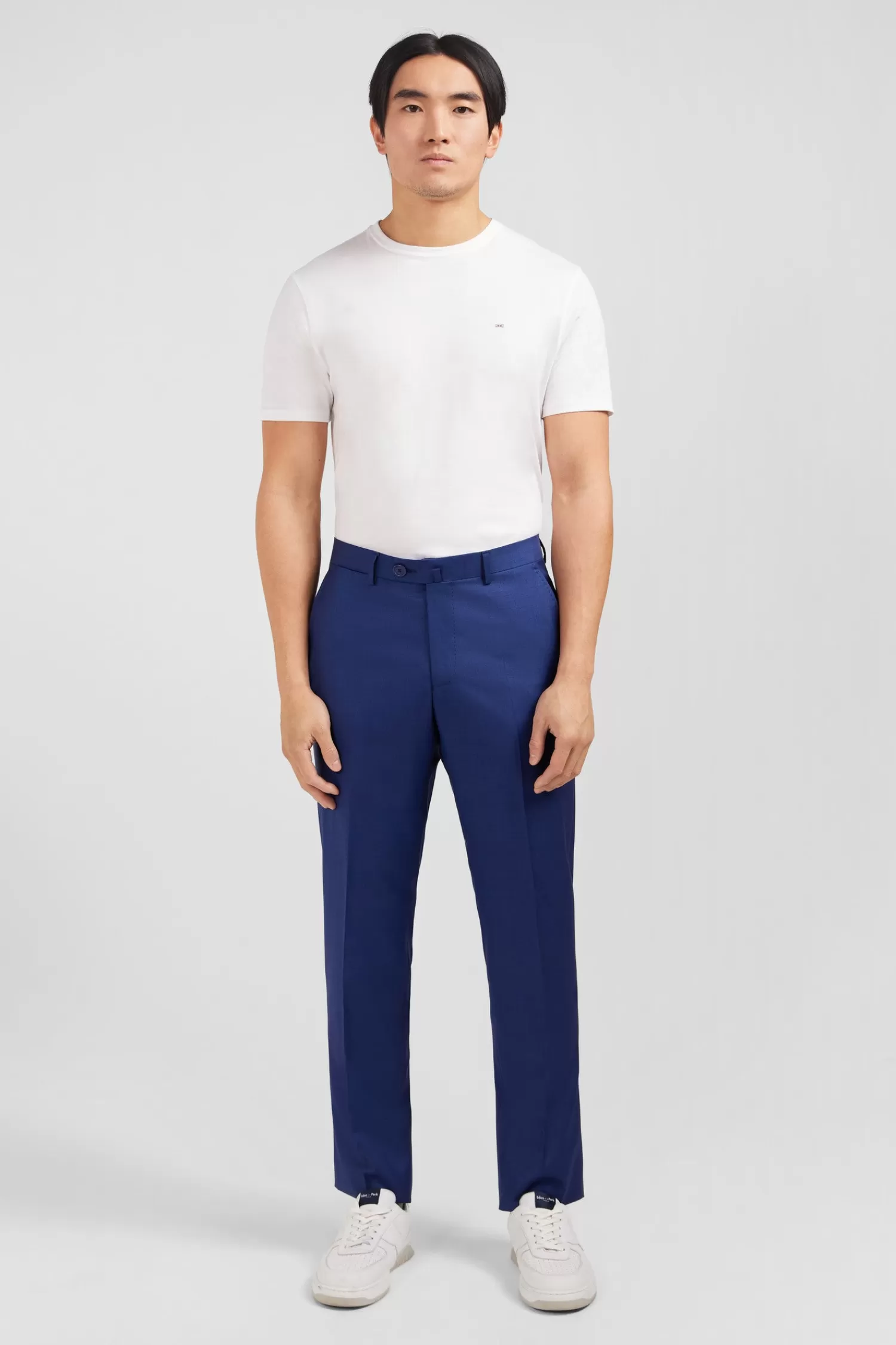 Eden Park Pantalon regular bleu en laine à plis cassés< Pants