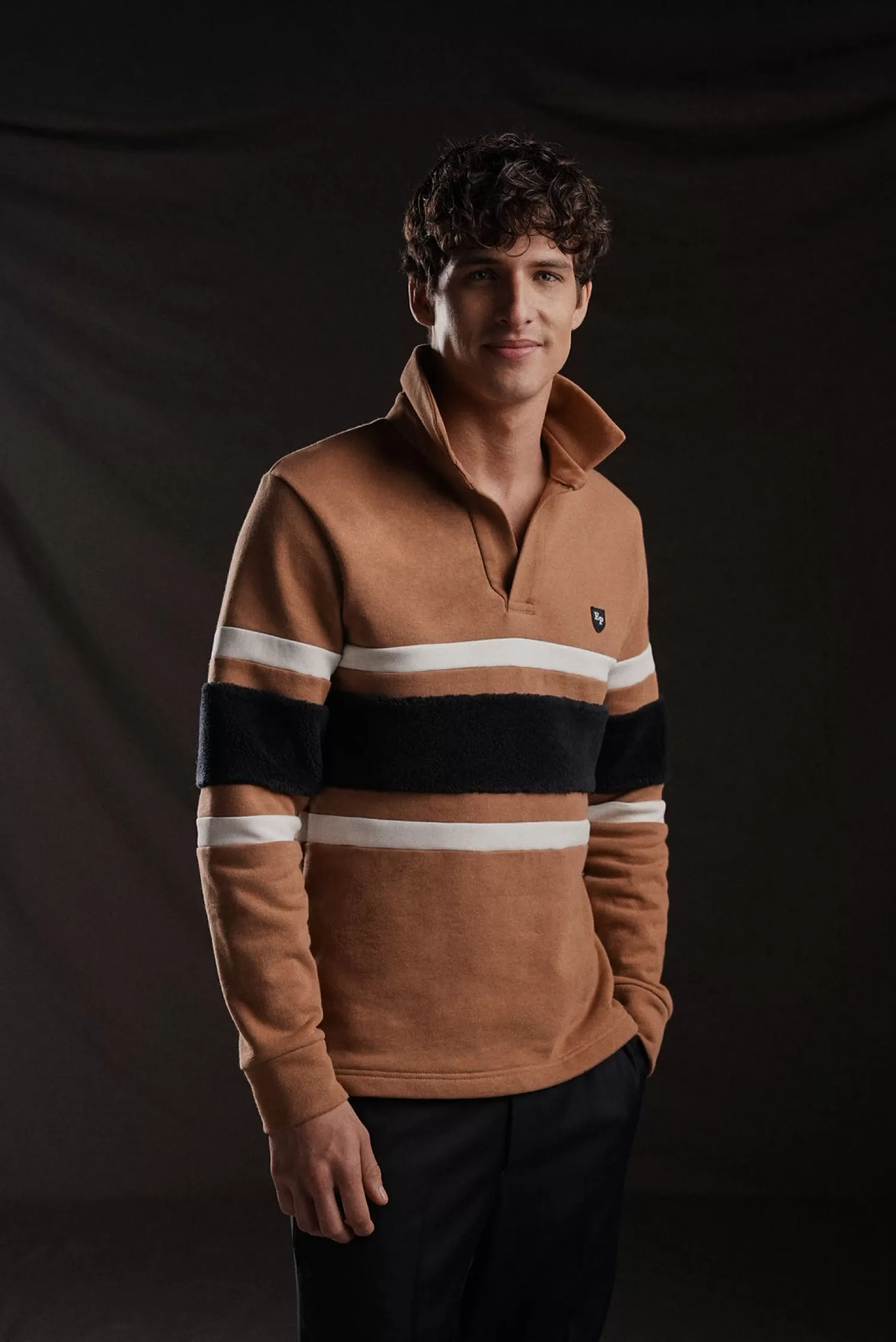 Eden Park PAP'Atelier camel rugby shirt with horizontal stripes< Rugby Shirts