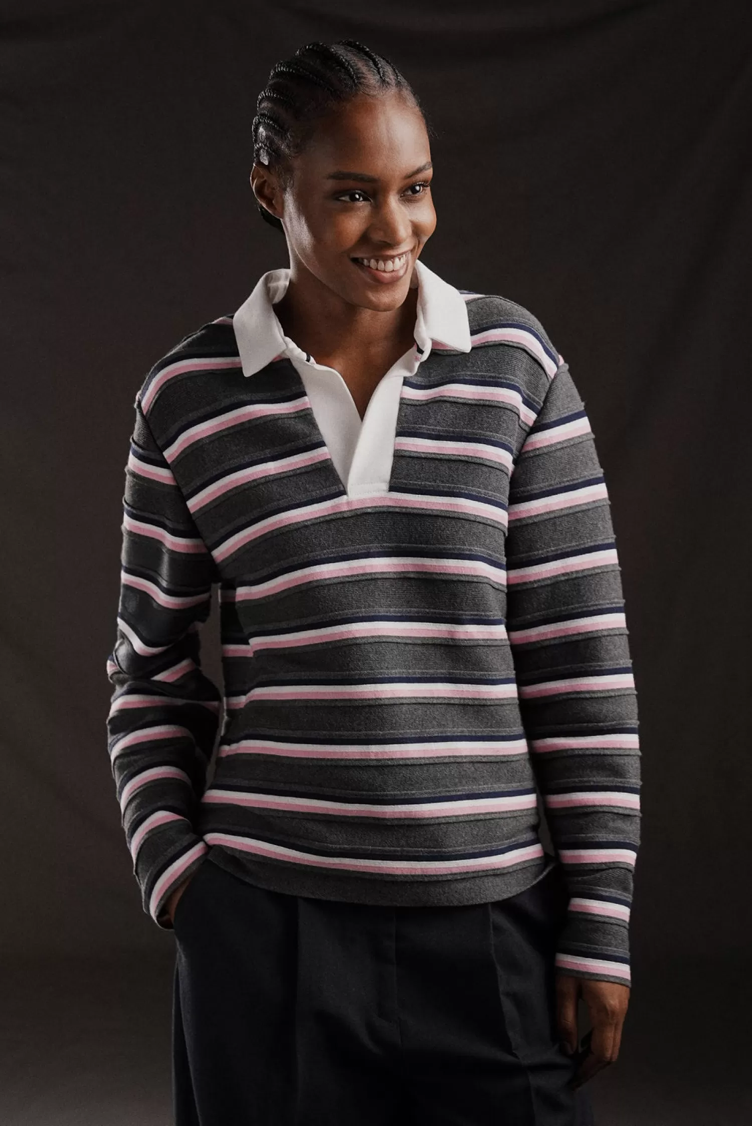 Eden Park PAP'Atelier striped trim sweater in rugby shirt style<Women Sweaters