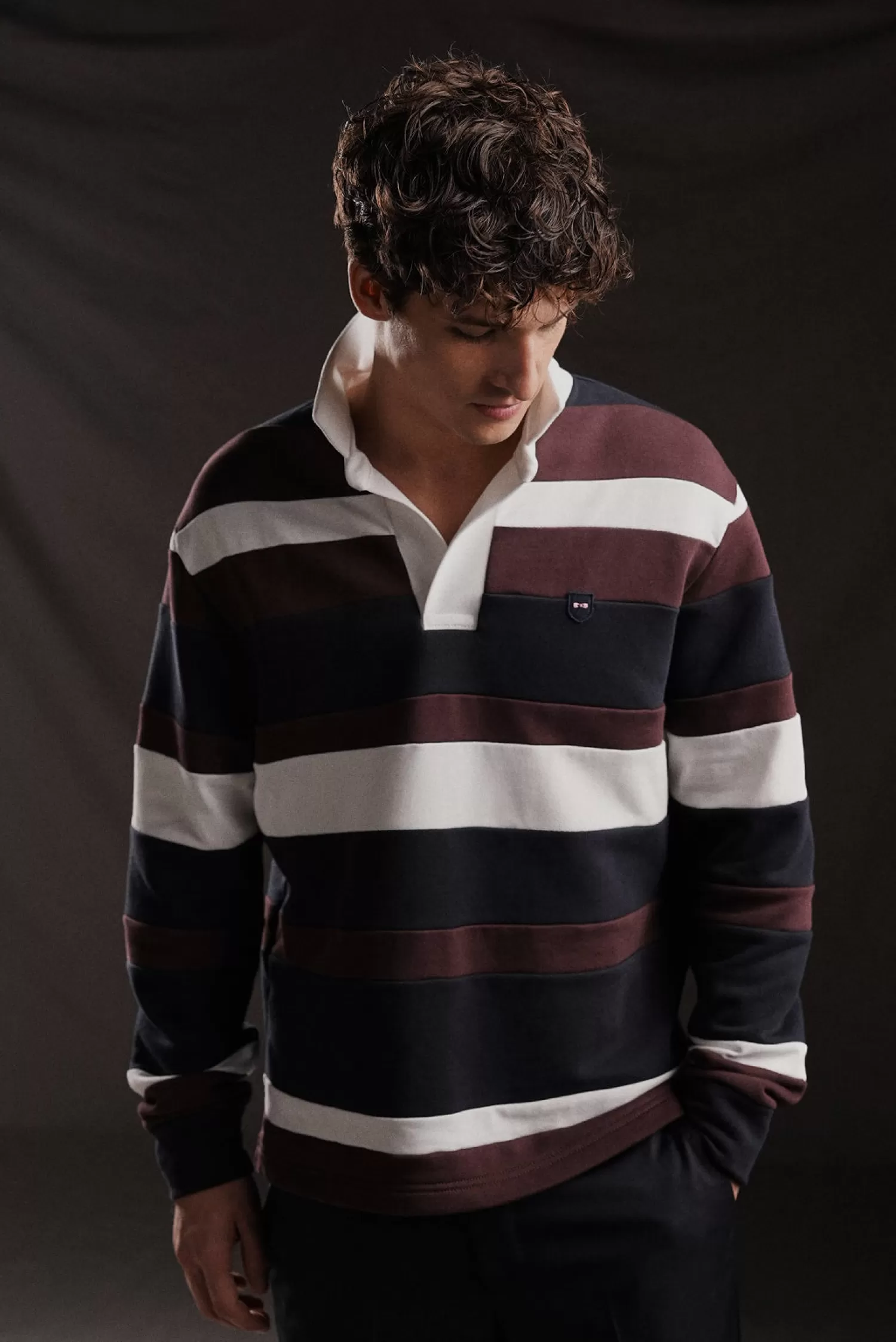 Eden Park PAP'Atelier sweatshirt-style rugby shirt in burgundy stripes< Rugby Shirts