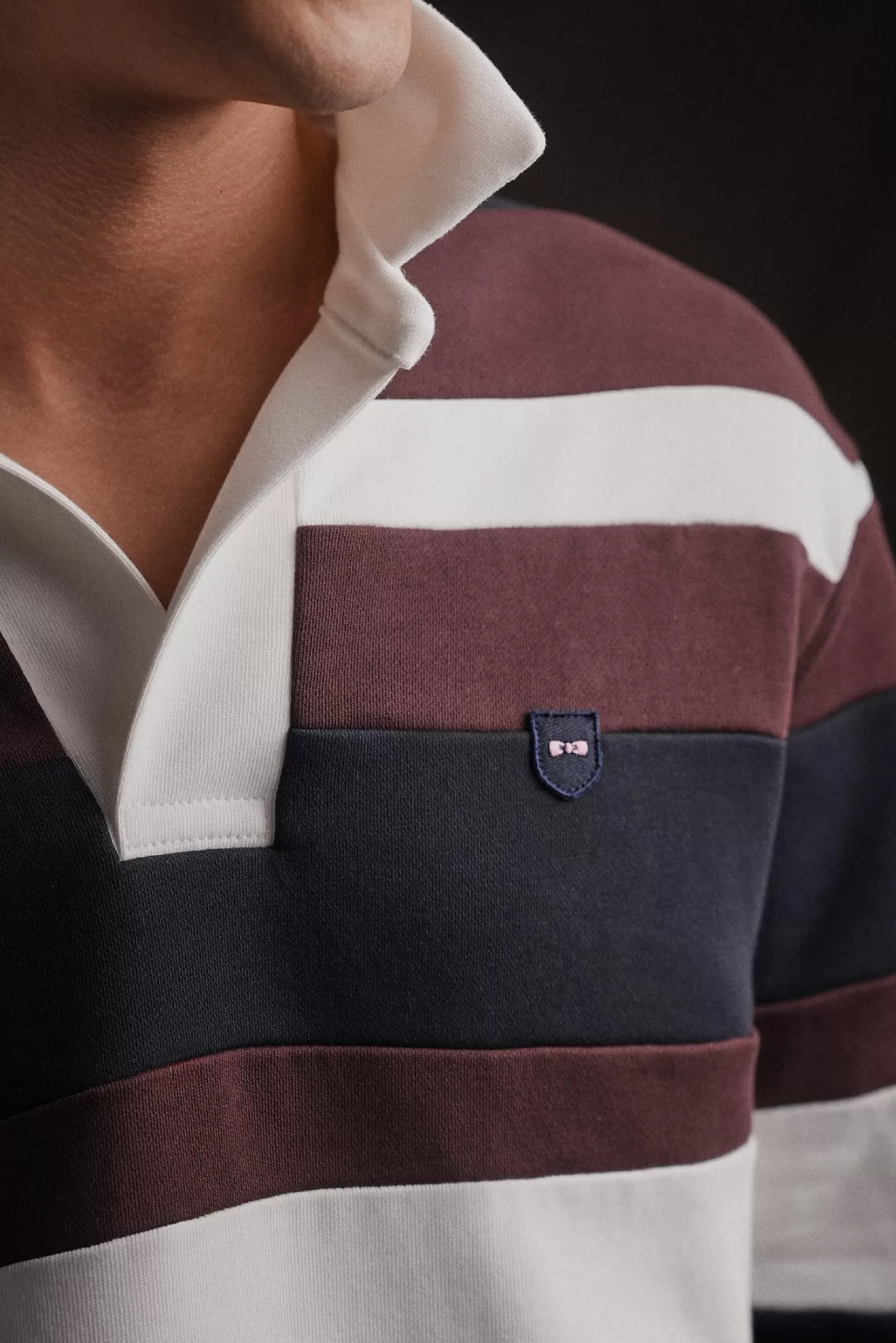 Eden Park PAP'Atelier sweatshirt-style rugby shirt in burgundy stripes< Rugby Shirts