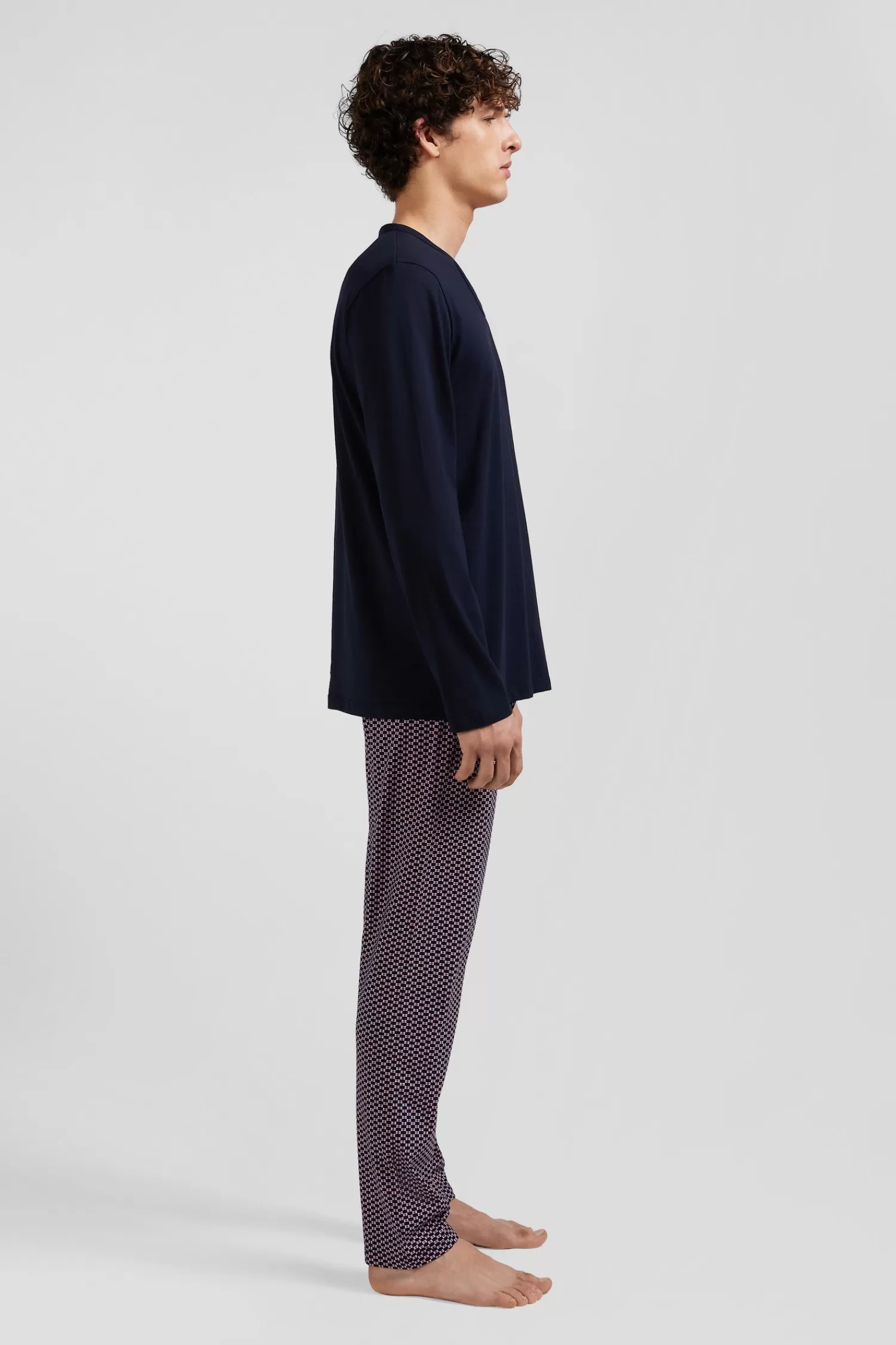 Eden Park Pink long cotton pajamas with bow tie micro pattern trousers< Pajamas