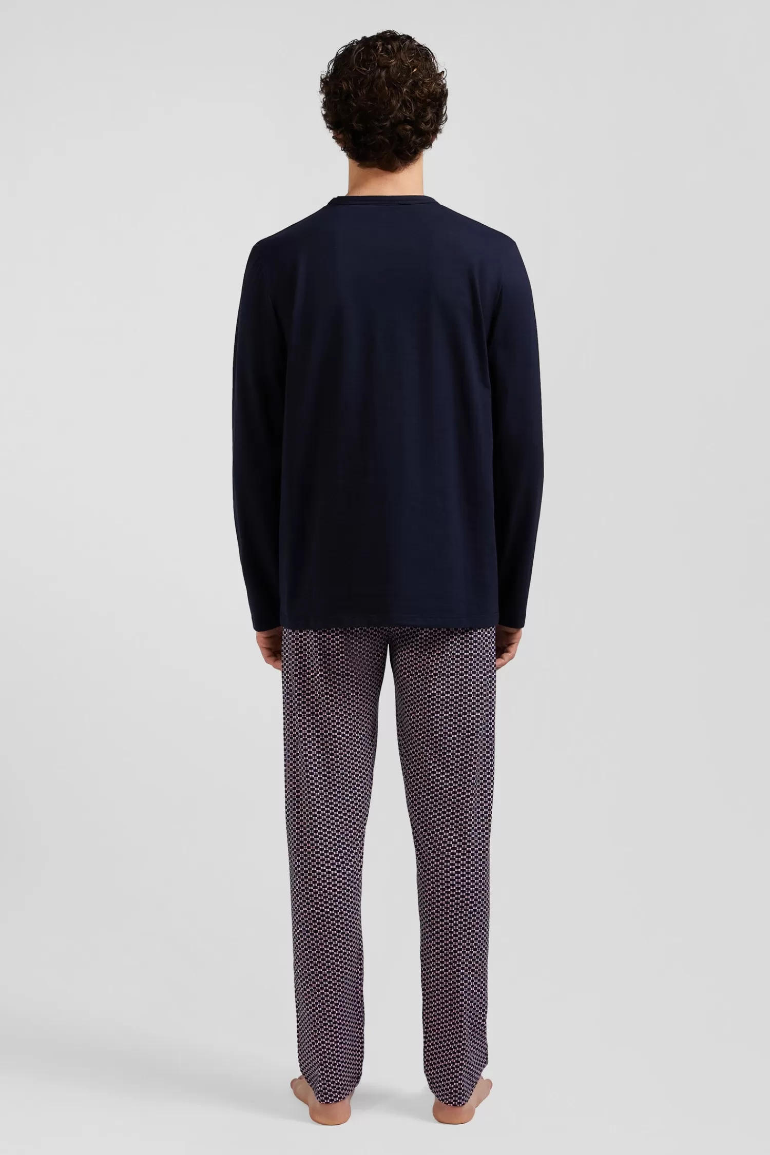 Eden Park Pink long cotton pajamas with bow tie micro pattern trousers< Pajamas