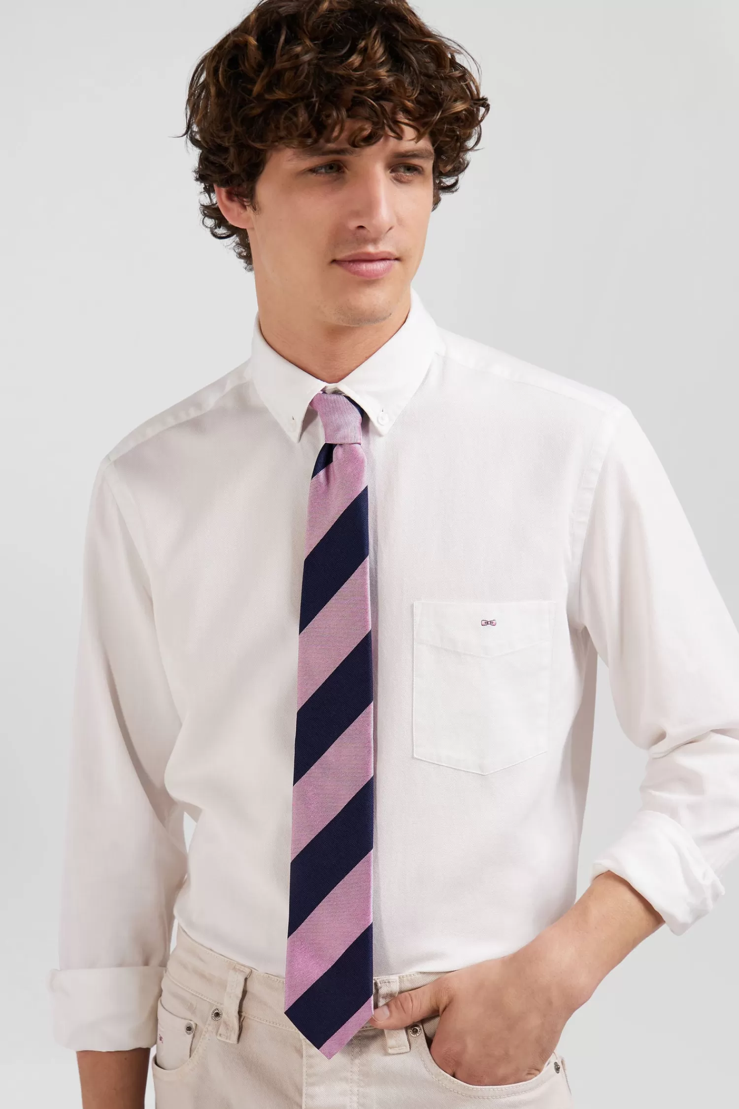 Eden Park Pink silk tie with large stripes< Ties And Bow Ties