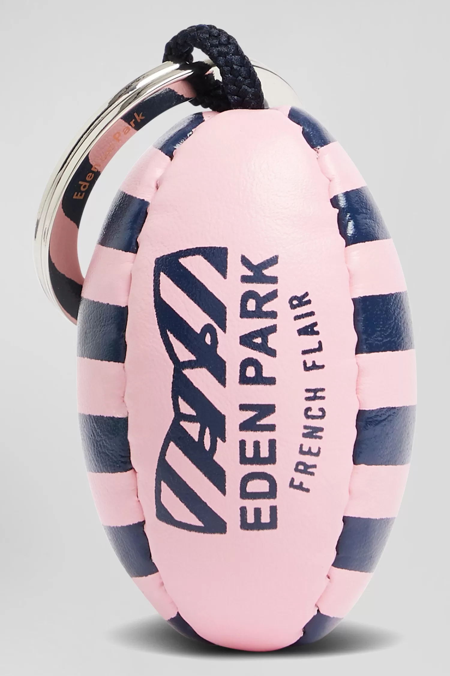 Eden Park Pink striped rugby ball key ring with French Flair screen-print< Key Chains