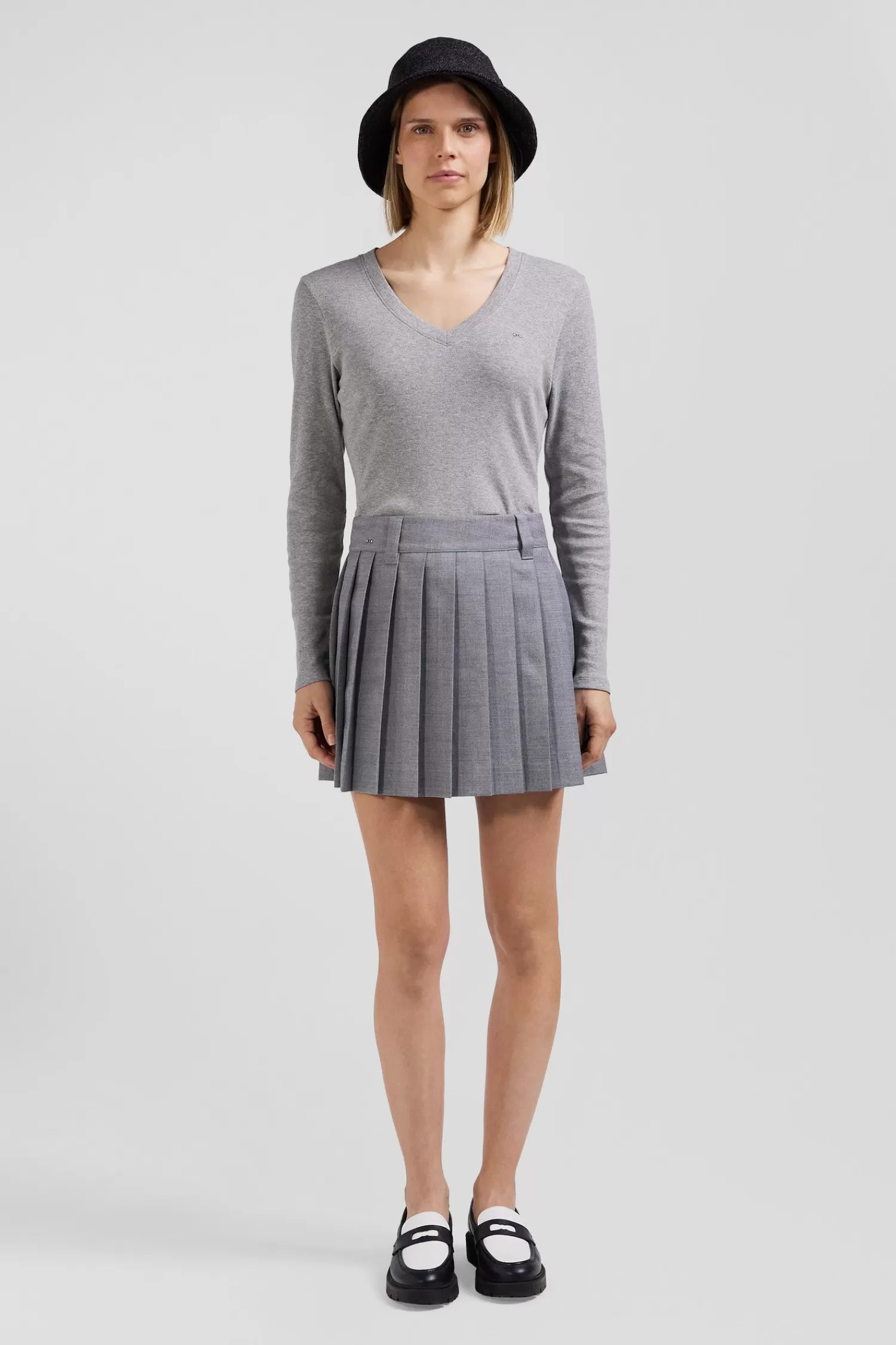 Eden Park Pleated grey blended wool skirt<Women Dresses And Skirts