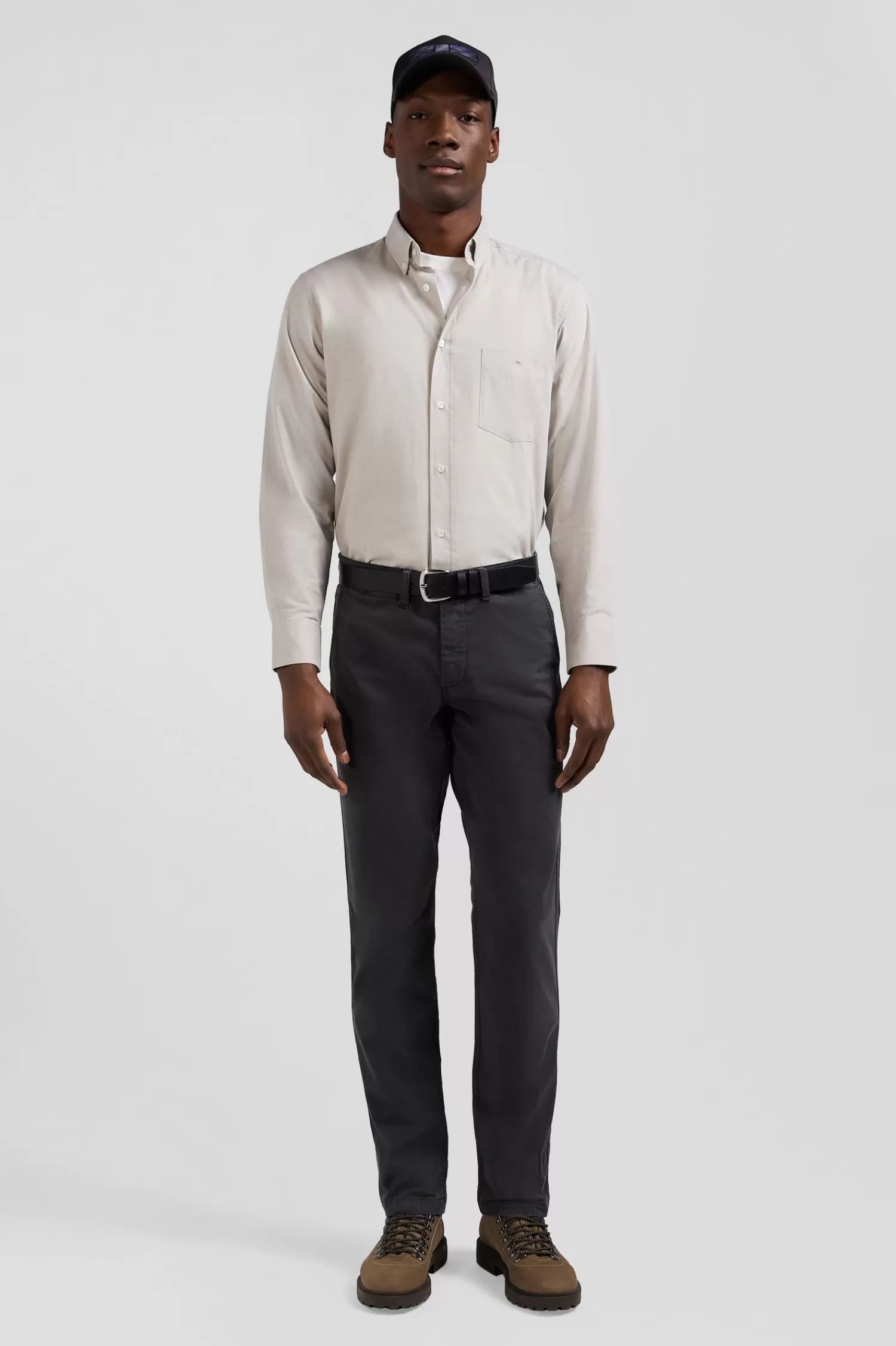 Eden Park Regular anthracite grey chino trousers in stretch cotton gabardine< Pants