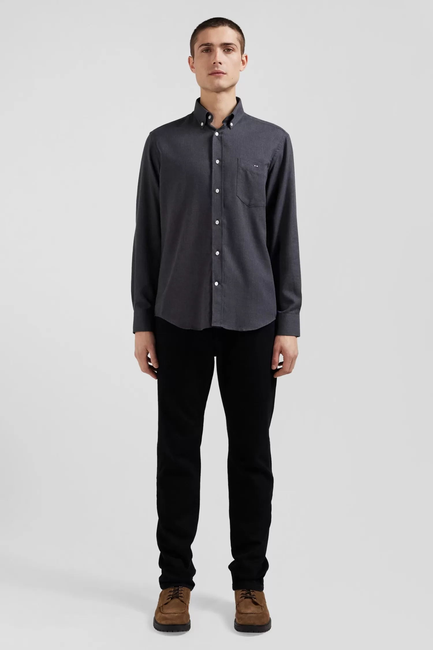 Eden Park Regular anthracite grey cotton and cashmere twill shirt< Shirts