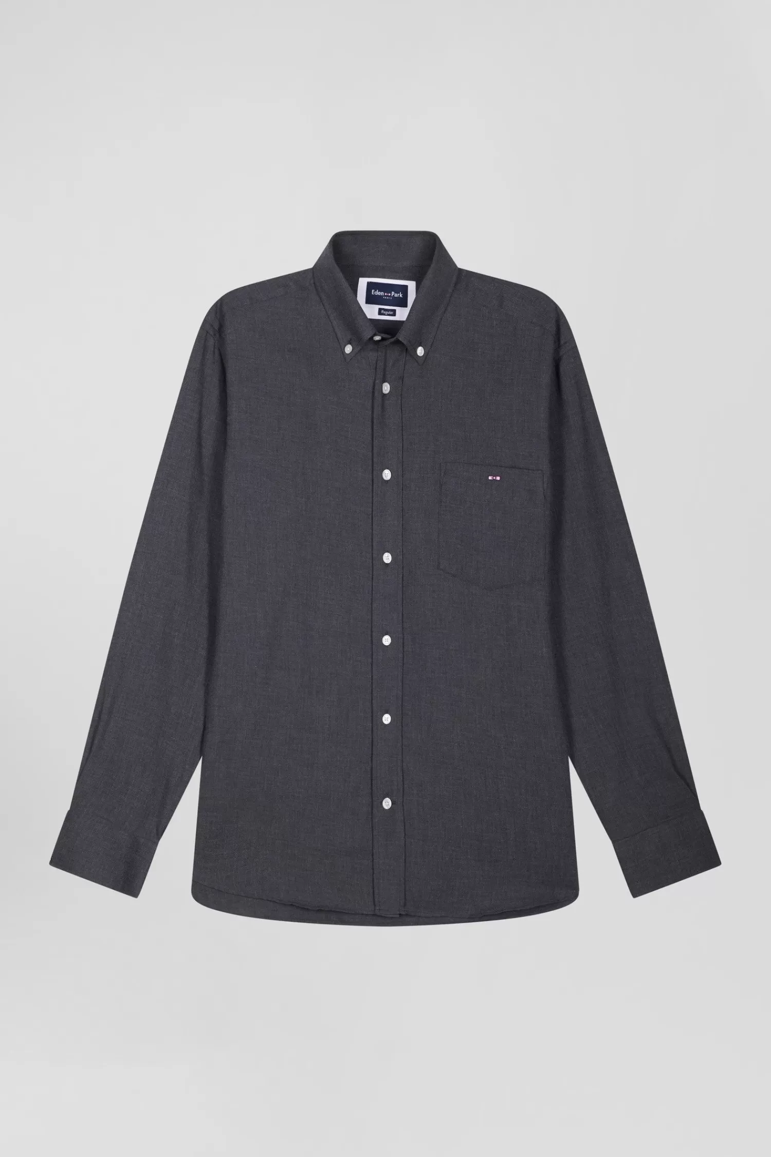 Eden Park Regular anthracite grey cotton and cashmere twill shirt< Shirts